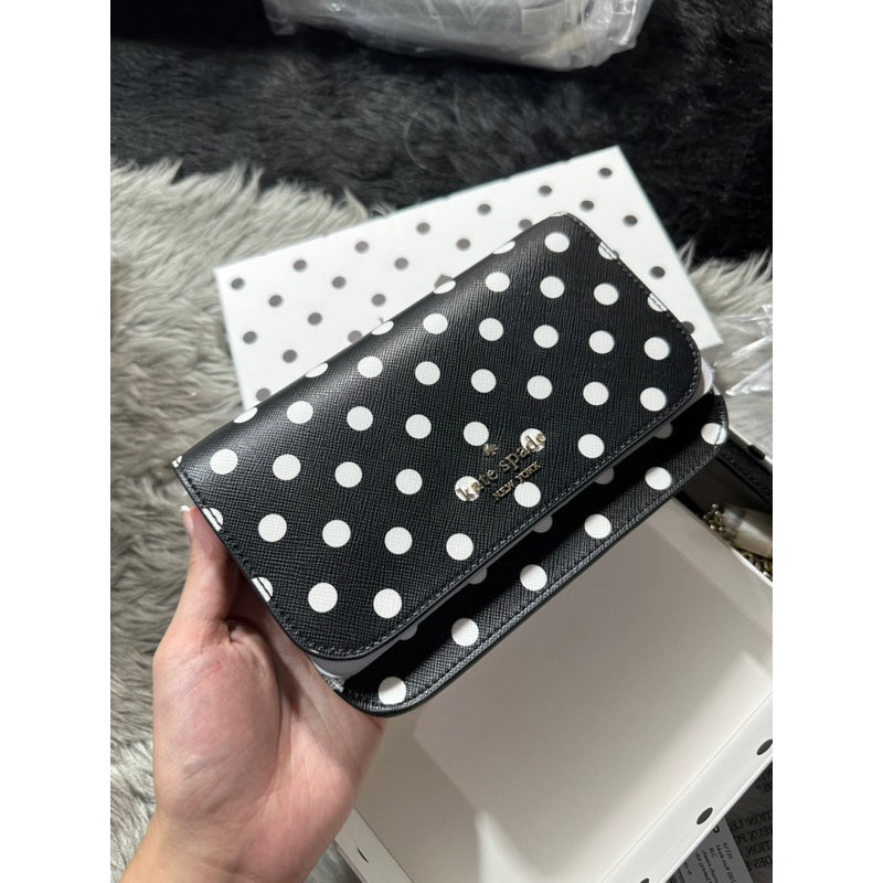 AUTHENTIC/ORIGINAL KateSpade KS Cheers Black Polka Dot Crossbody Mini Chain Bag with Gift Box