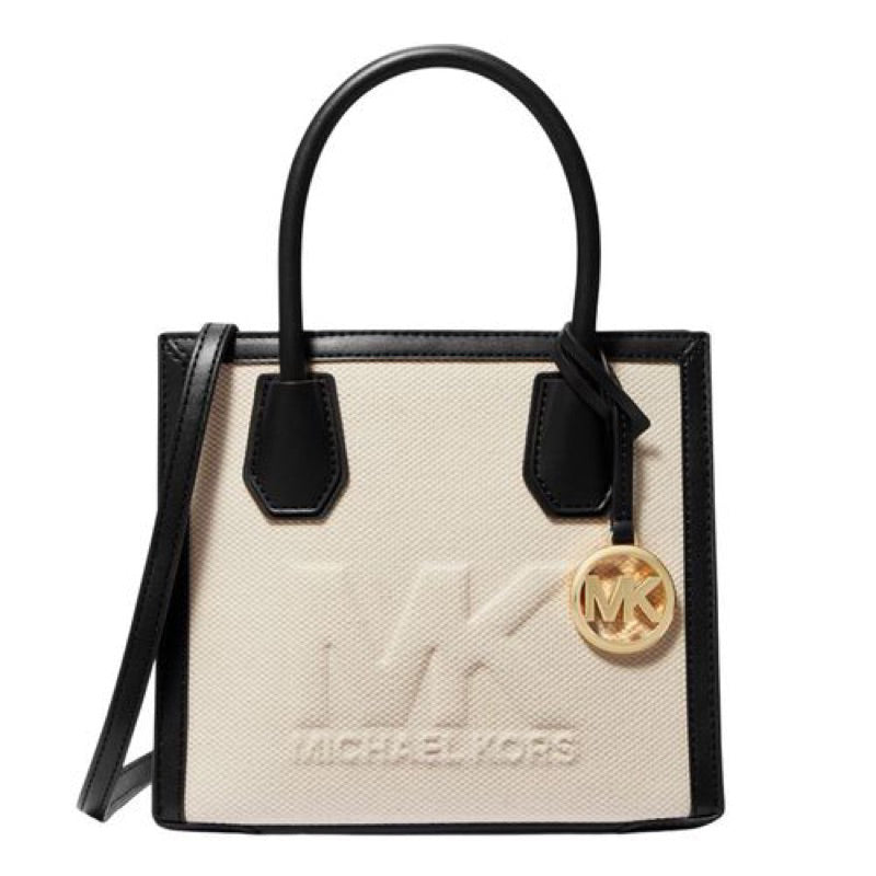 AUTHENTIC/ORIGINAL Michael K0rs MK MERCER MEDIUM LOGO EMBOSSED COTTON CANVAS CROSSBODY BAG in BLACK