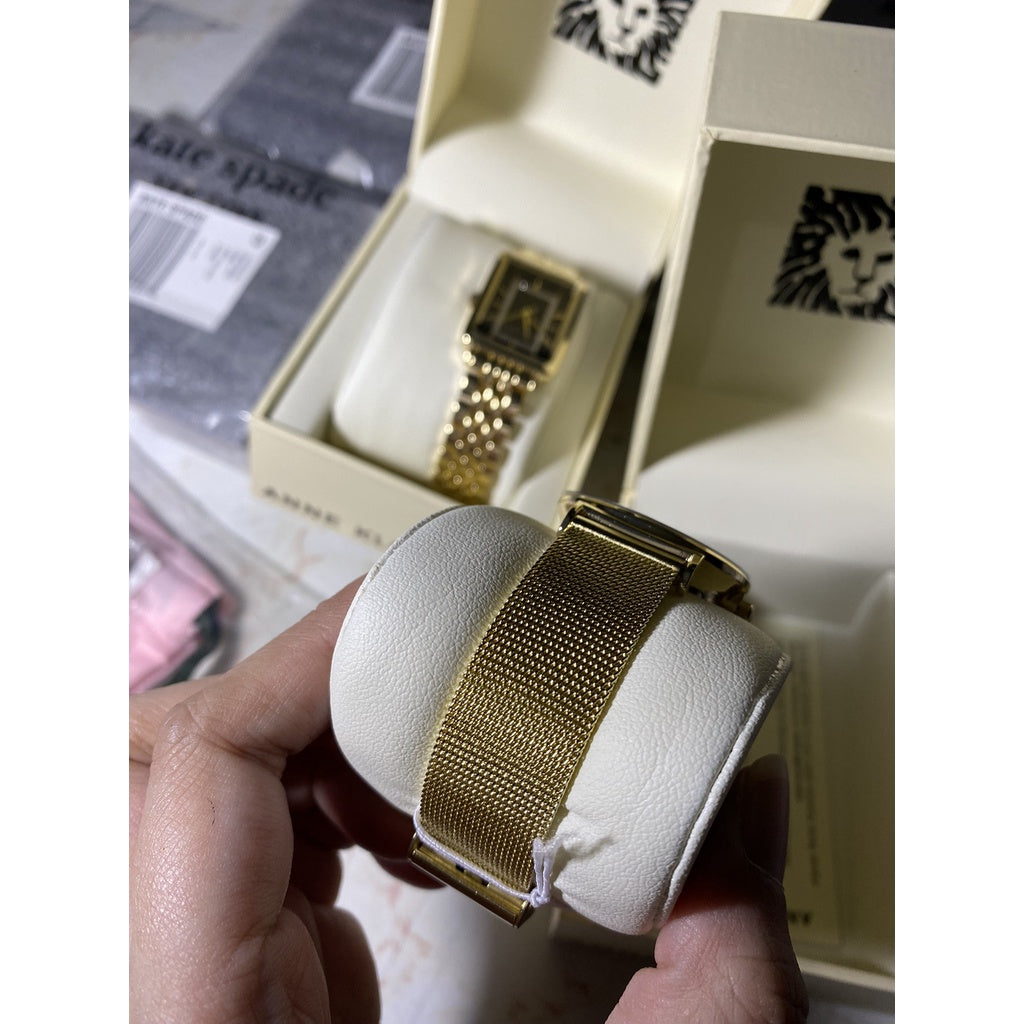 AUTHENTIC Anne Klein Women's AK/3780BKGB Japanese Quartz Dress Watch Gold Stainless Steel Strap