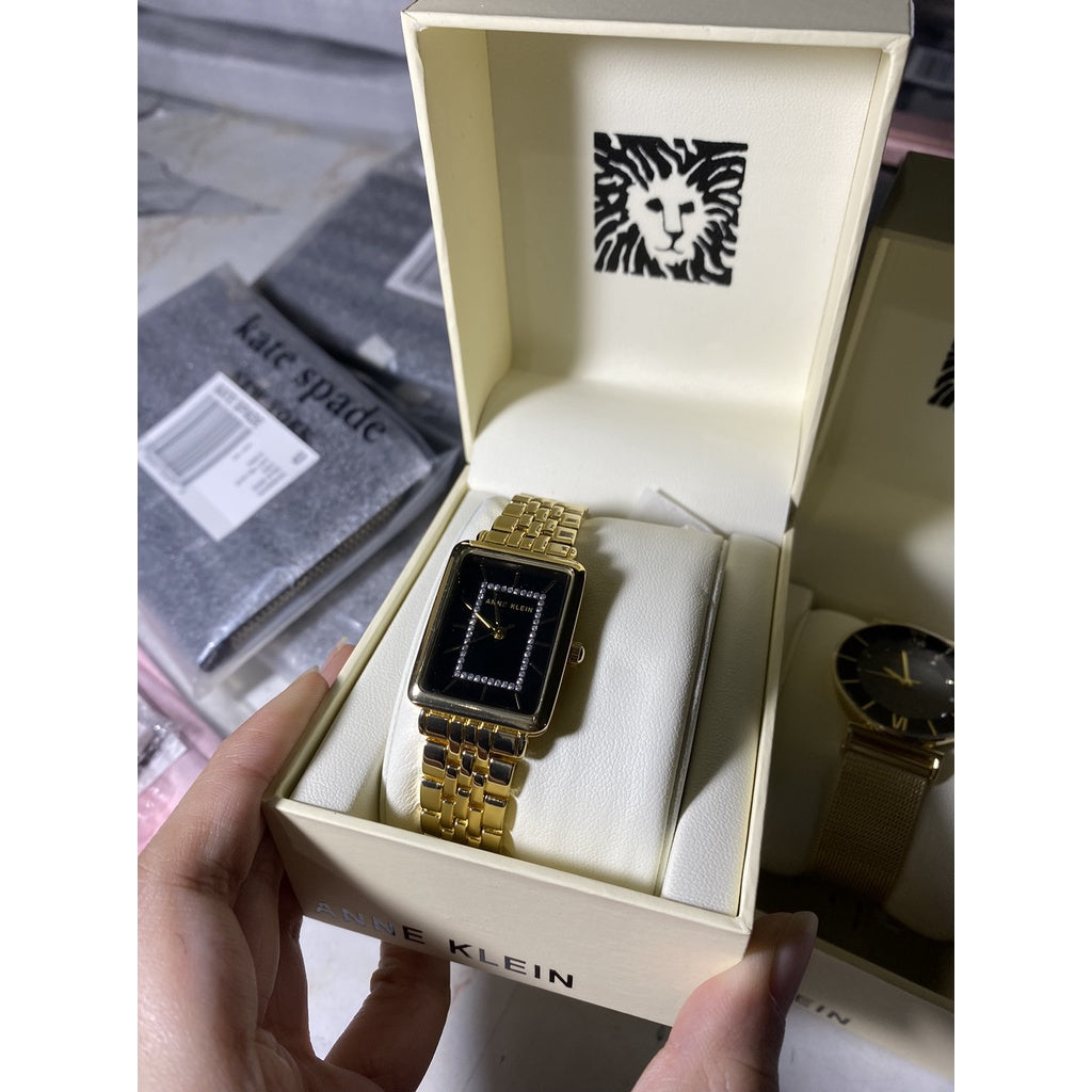 AUTHENTIC Anne Klein Women's Glitter Accented Bracelet Watch AK/3760BKGB