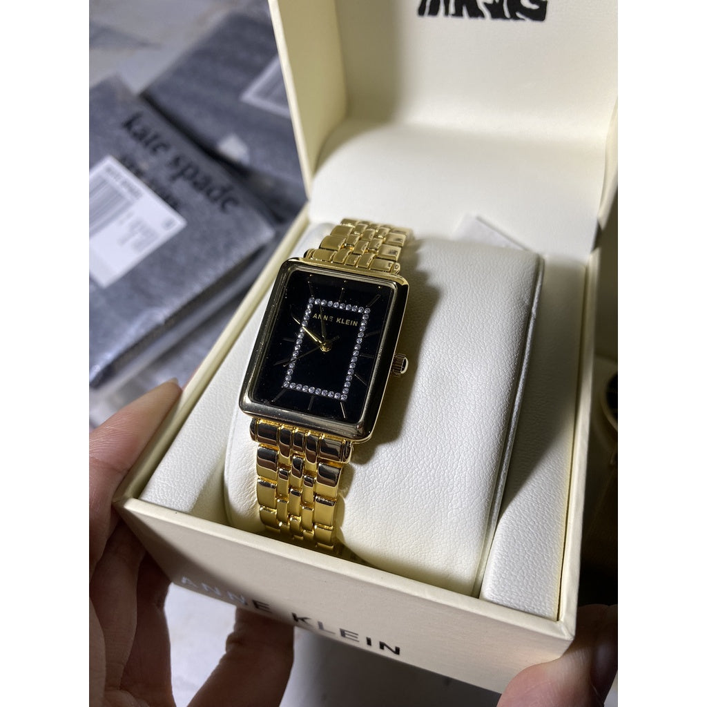 AUTHENTIC Anne Klein Women's Glitter Accented Bracelet Watch AK/3760BKGB