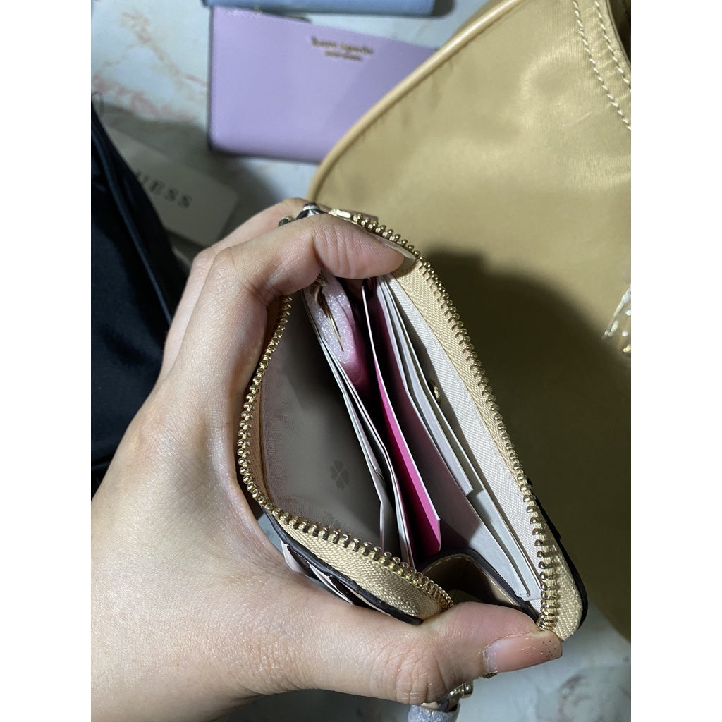 AUTHENTIC/ORIGINAL KateSpade Retail Knott Colorblocked Zip Cardholder Card Wallet in Warm Stone