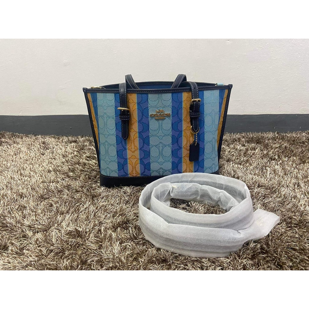 SALE! ❤️ AUTHENTIC/ORIGINAL Coach Mollie Tote 25 In Signature Jacquard With Stripes blue Bag