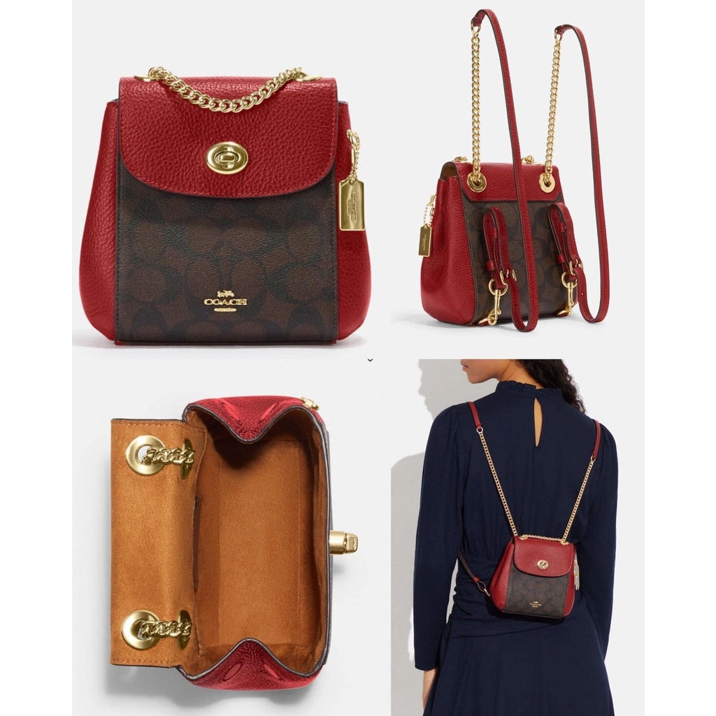 AUTHENTIC/ORIGINAL COACH Convertible Mini Backpack In Signature Canvas Brown 1941 Red