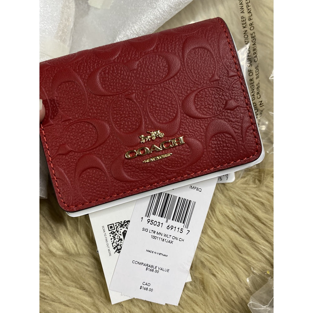 AUTHENTIC/ORIGINAL COACH Mini Wallet On A Chain In Signature Leather in GOLD/1941 RED