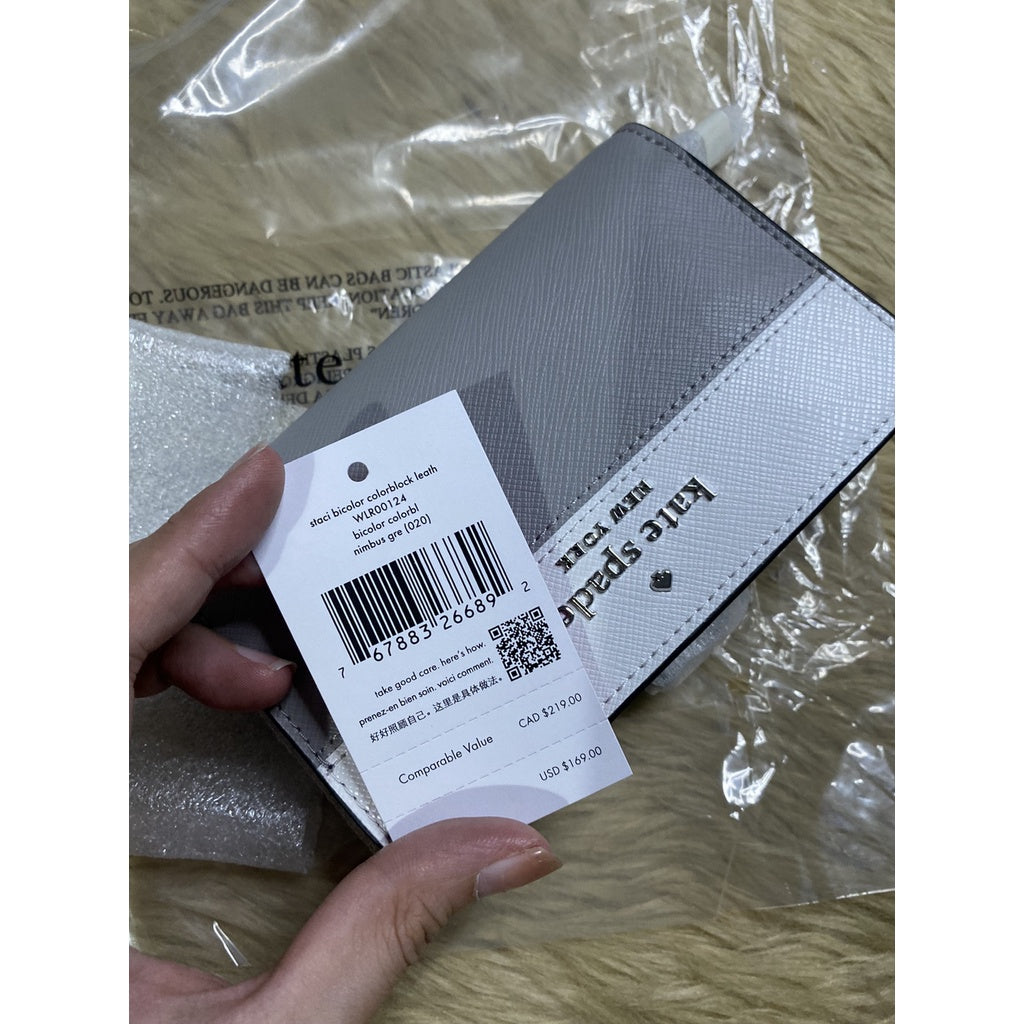 AUTHENTIC/ORIGINAL KateSpade KS Staci Medium Compact Bifold Wallet in NIMBUS GREY