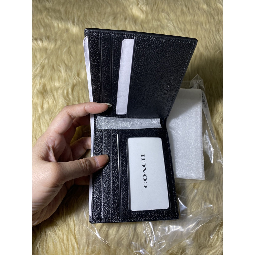 AUTHENTIC/ORIGINAL COACH Id Billfold Men's Wallet in PLAIN BLACK