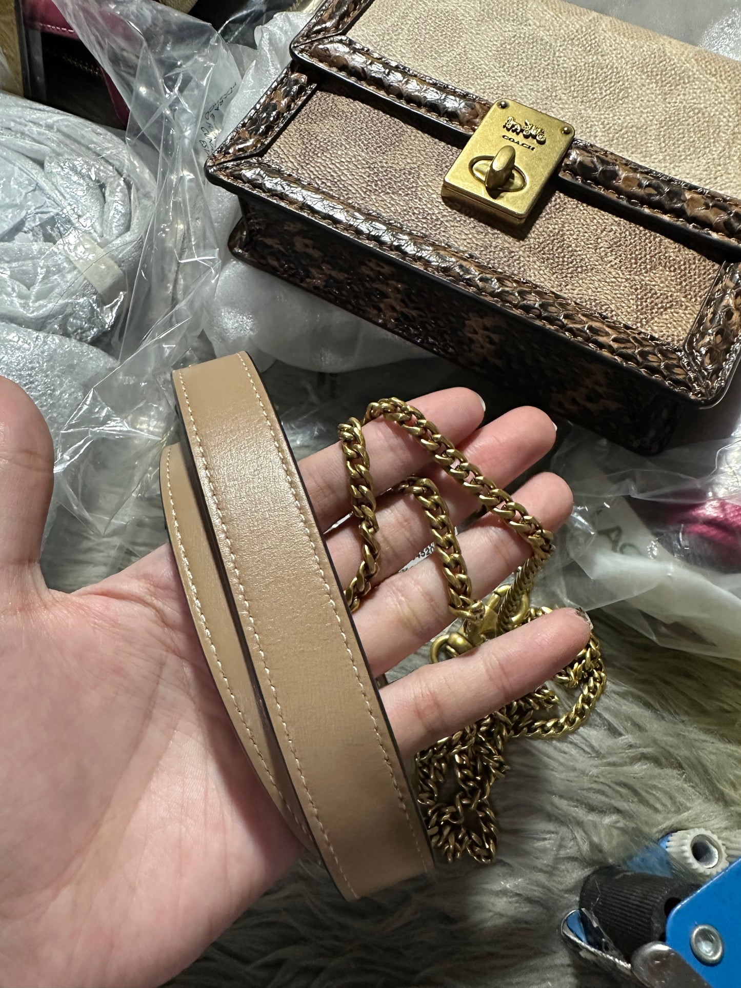 AUTHENTIC/ORIGINAL COACH Retail Hutton Small Belt Bag In Blocked Signature Canvas With Snakeskin Detail