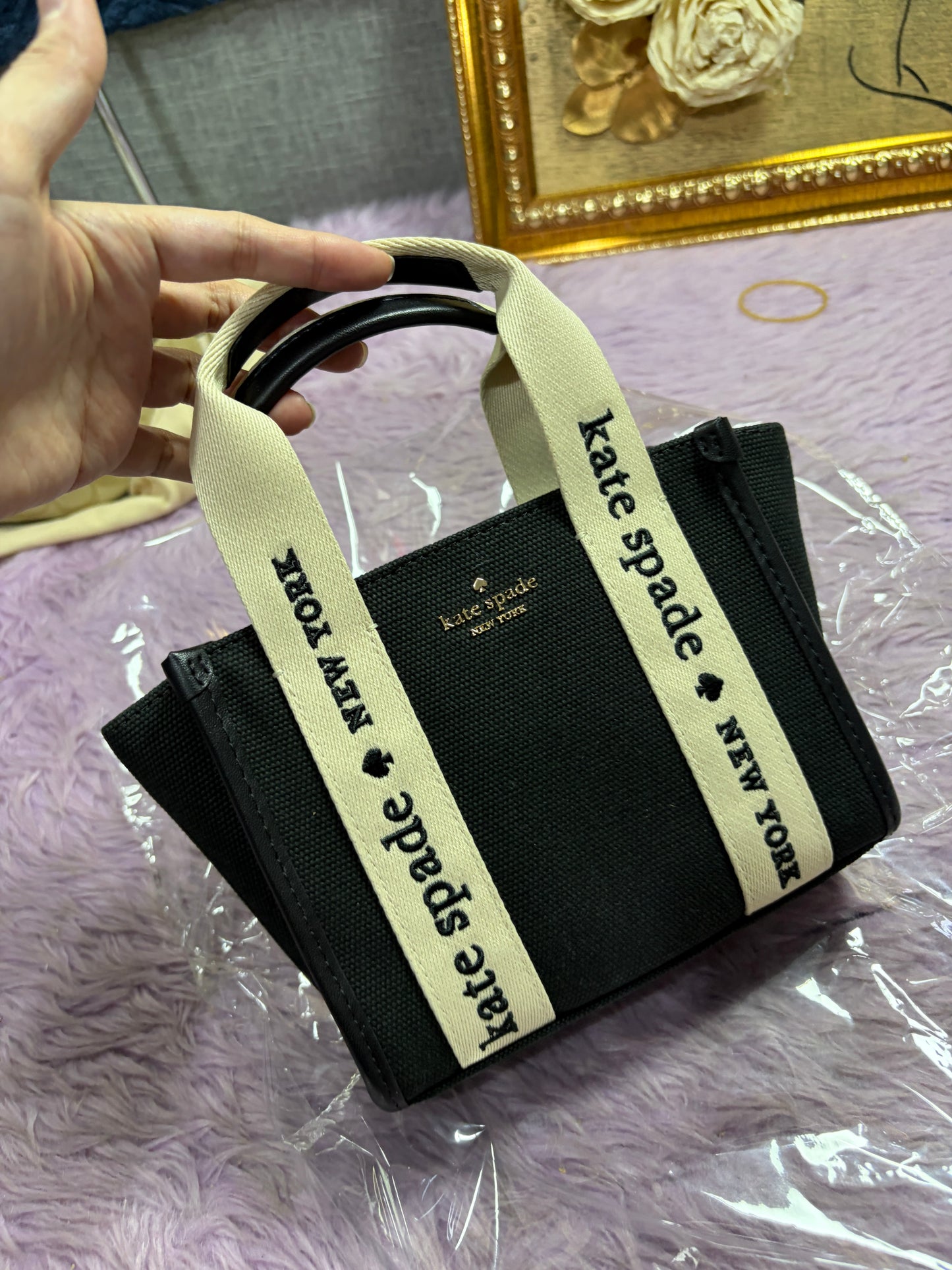 ORIG & IMPORTED KS Kip Canvas Mini Tote Beige/Black/Pink Bag