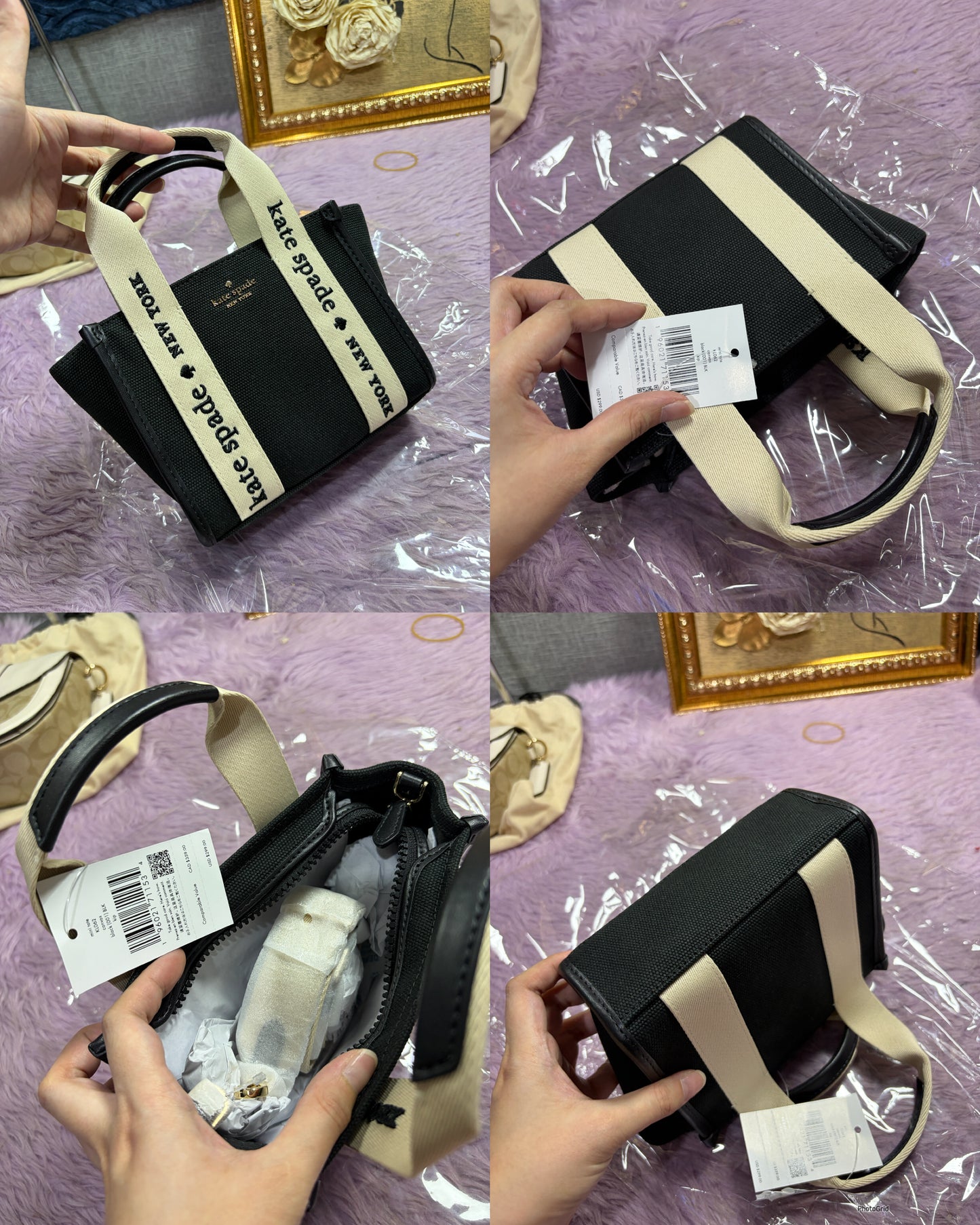 ORIG & IMPORTED KS Kip Canvas Mini Tote Beige/Black/Pink Bag