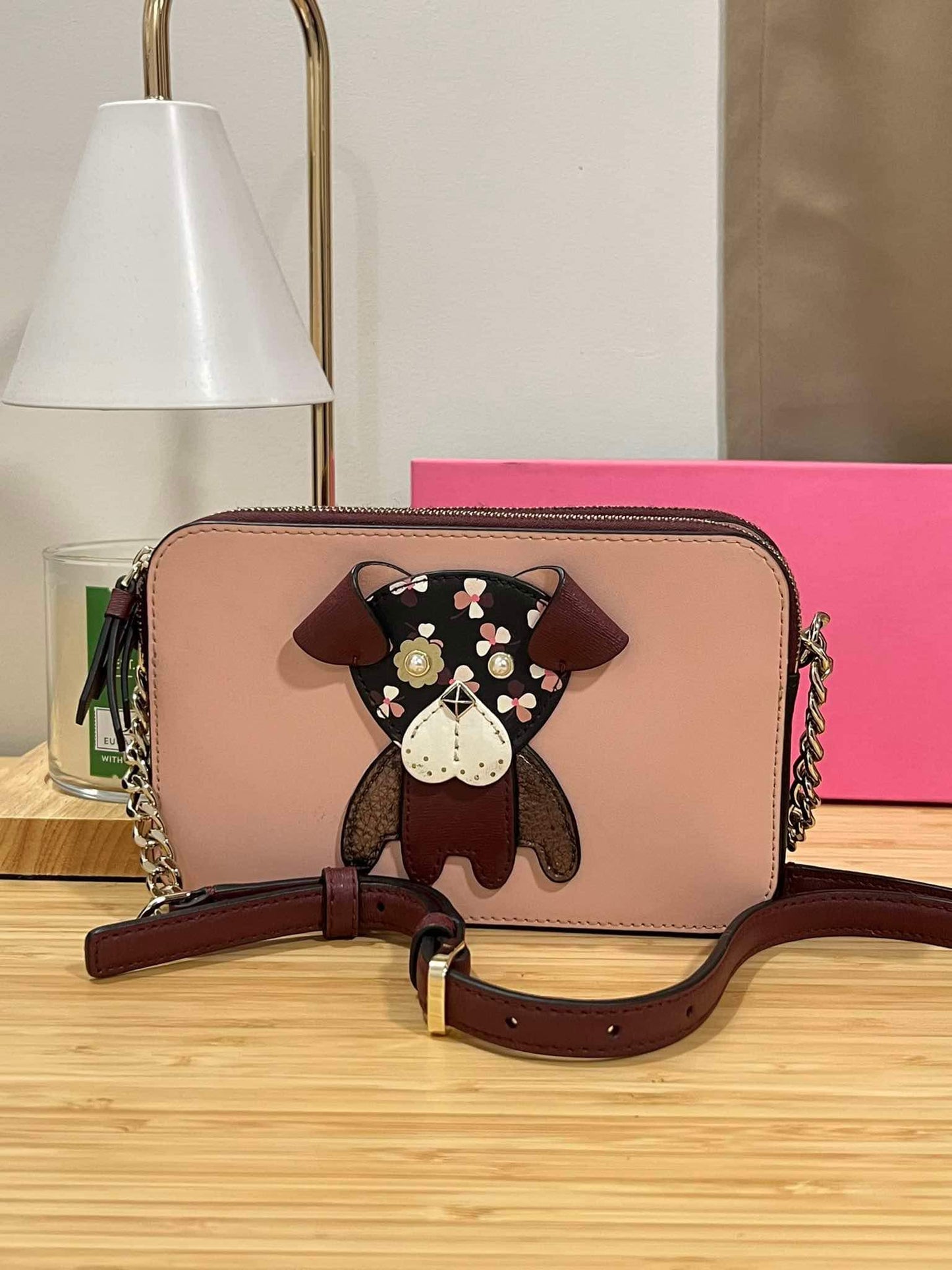 AUTHENTIC/ORIGINAL Preloved KateSpade KS Floral Pup Pug Double Zip Small Crossbody Bag