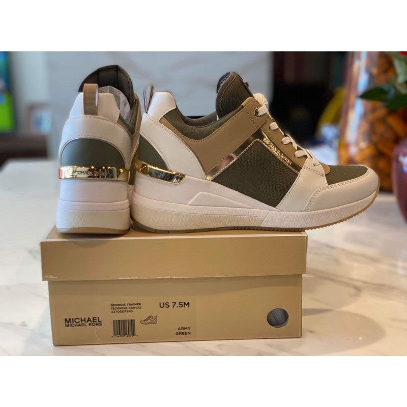 AUTHENTIC Michael K0rs  MK Georgie Canvas and Leather Trainer Shoes