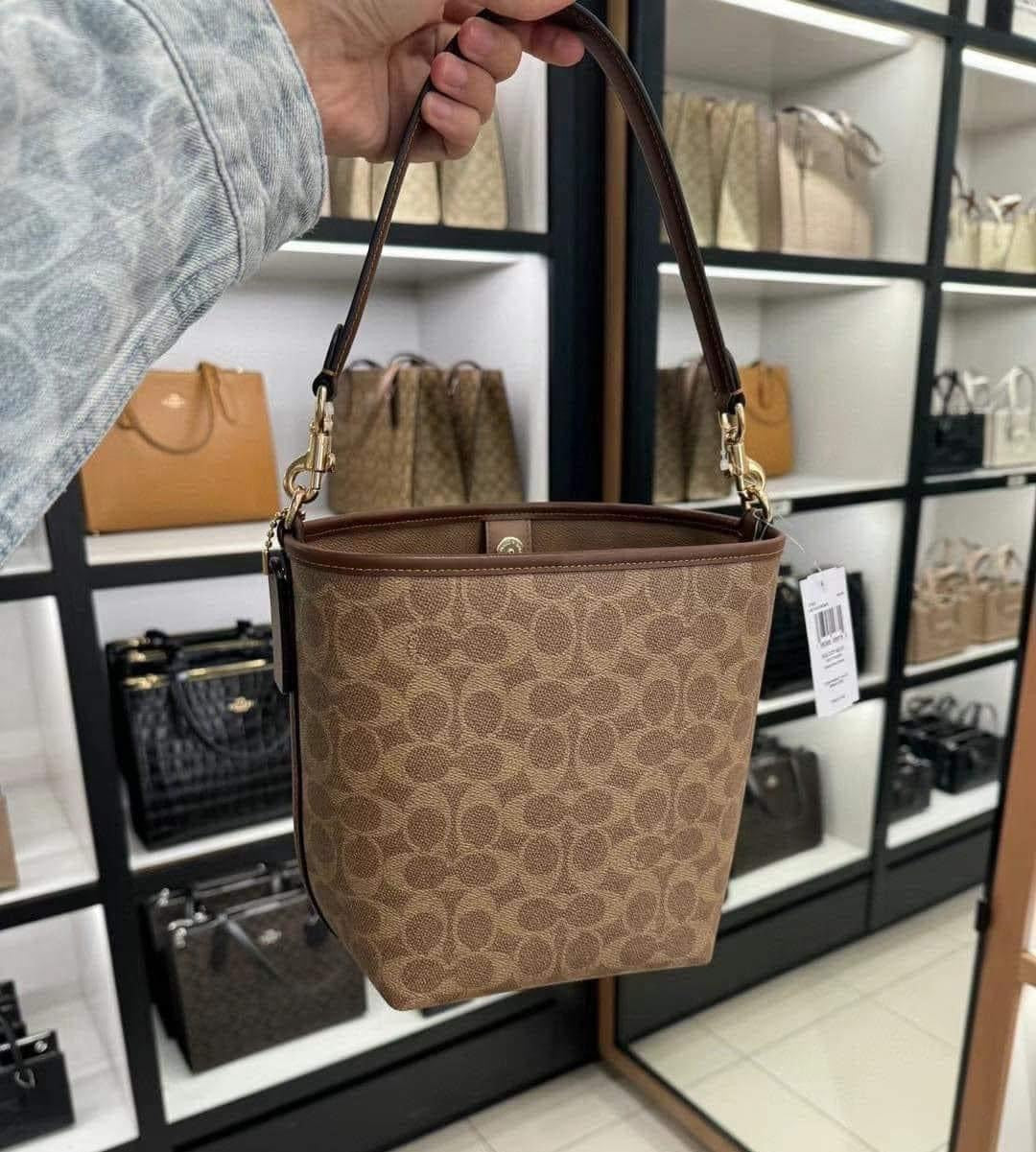 AUTHENTIC/ORIGINAL Coach City Bucket Bag In Signature Canvas Tan/Brown