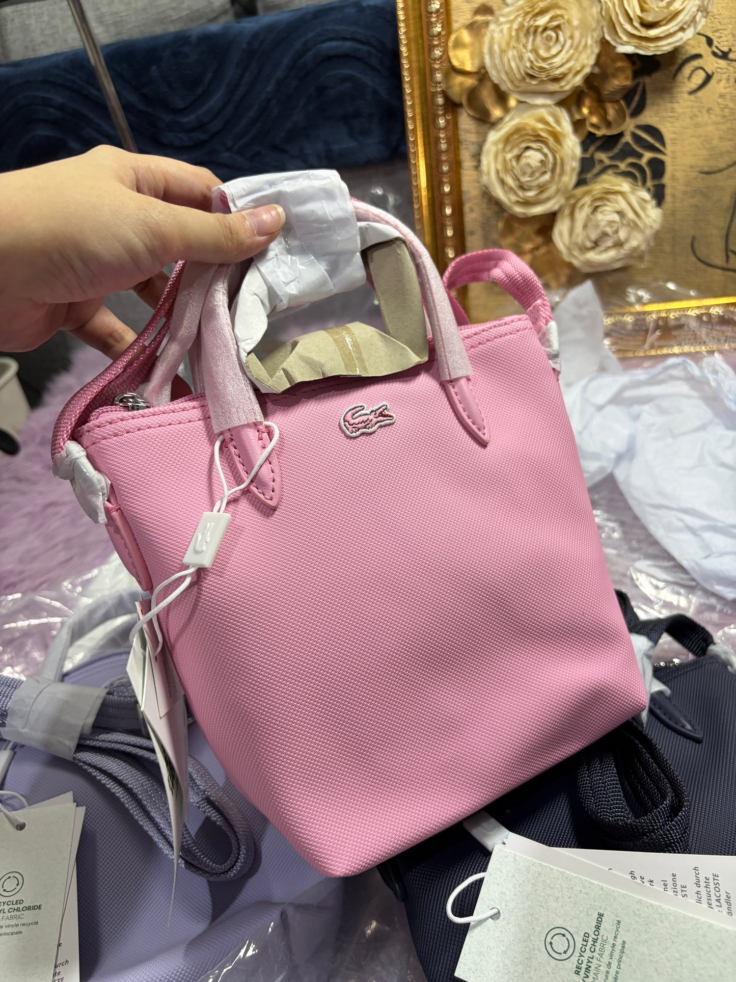 ORIG LCT Women's Concept Petit Piqué Coated Canvas Mini Zip Tote Bag Black / Navy / Taupe