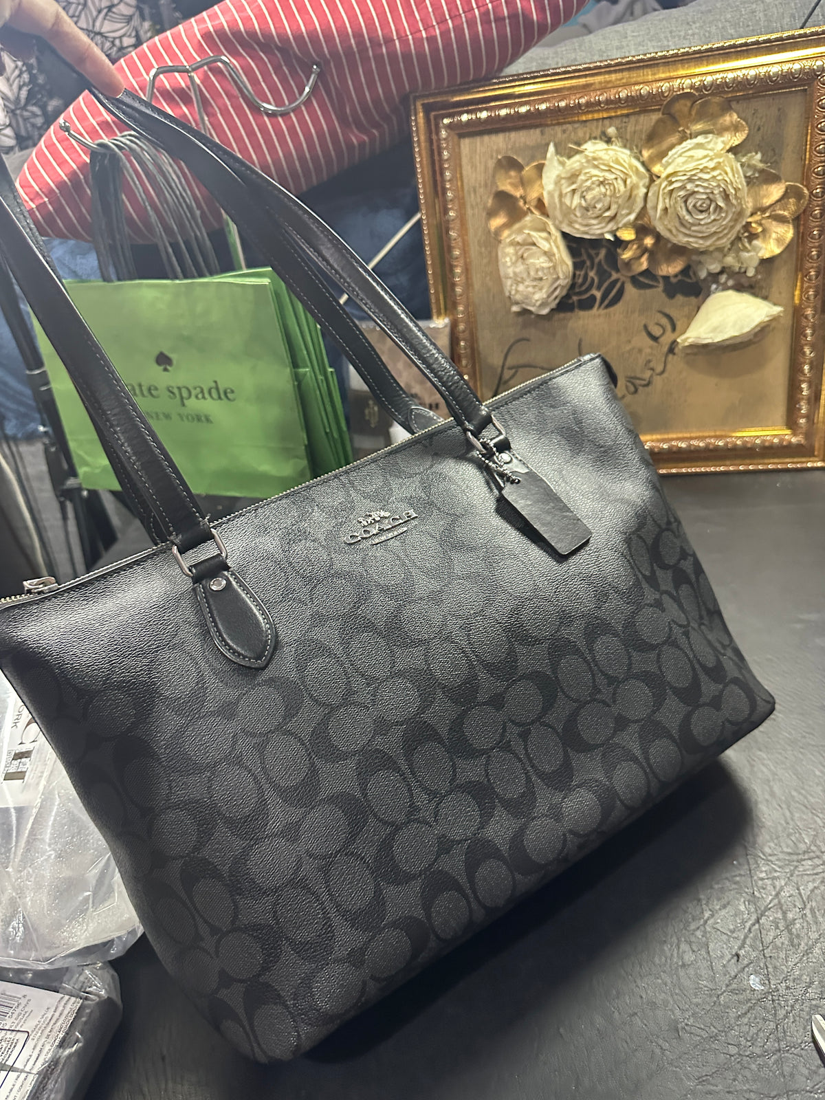 ORIG Preloved CCH Gallery Large Tote Bag In Signature Canvas Graphite/ Black