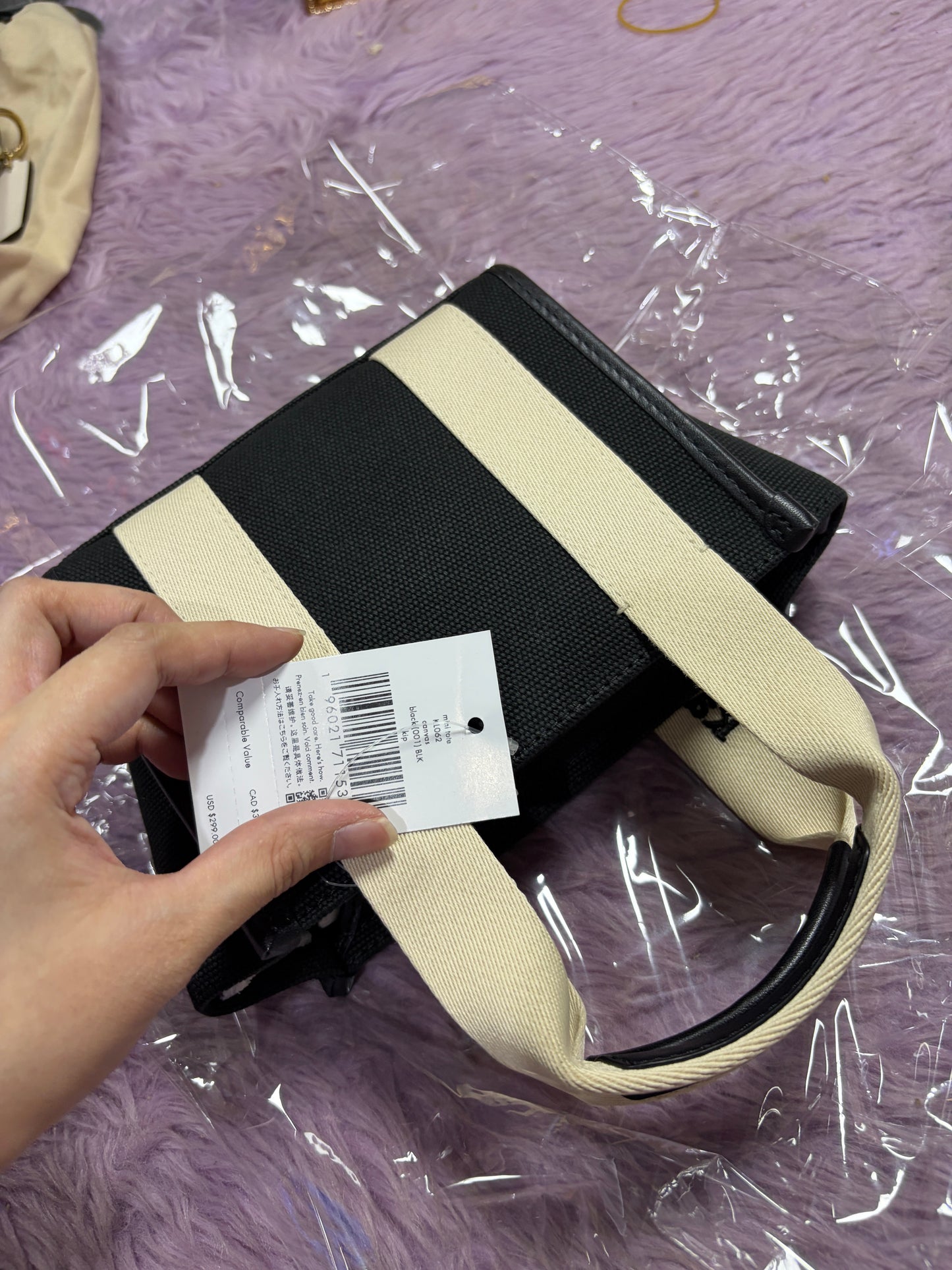 ORIG & IMPORTED KS Kip Canvas Mini Tote Beige/Black/Pink Bag