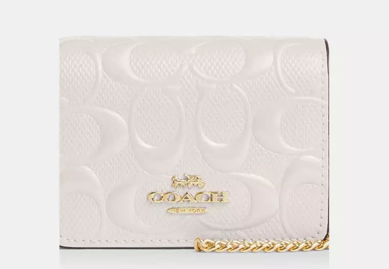 AUTHENTIC/ORIGINAL COACH Mini Wallet On A Chain In Signature Leather -Gold/Chalk