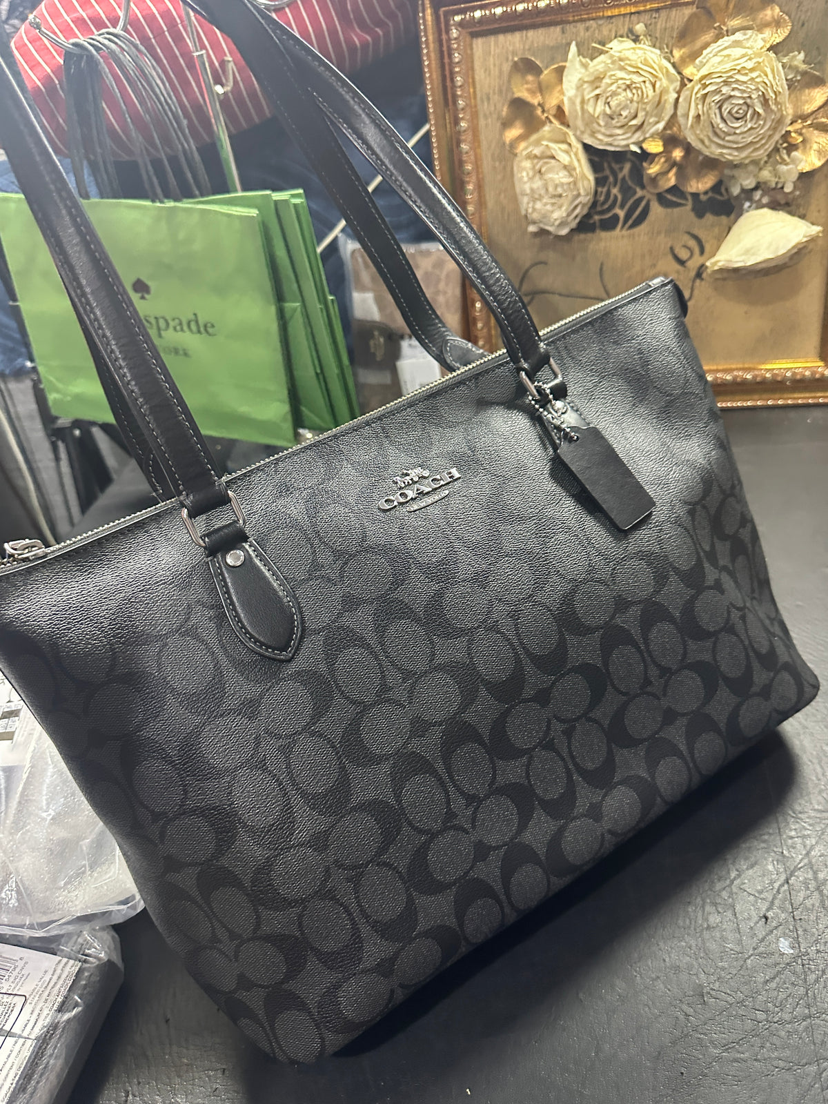 ORIG Preloved CCH Gallery Large Tote Bag In Signature Canvas Graphite/ Black