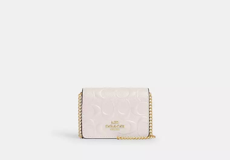 AUTHENTIC/ORIGINAL COACH Mini Wallet On A Chain In Signature Leather -Gold/Chalk