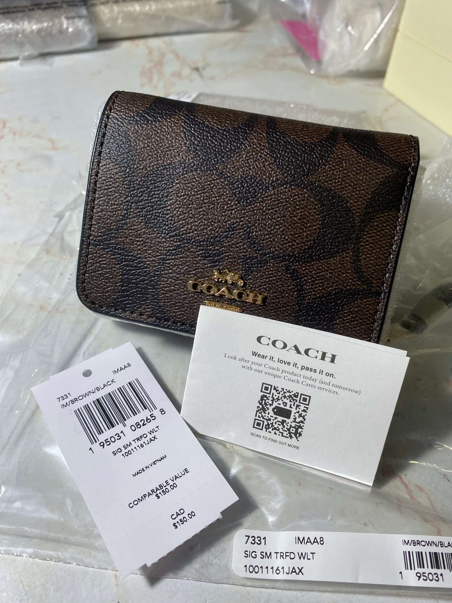 AUTHENTIC COACH SMALL TRIFOLD SMALL WALLET BROWN