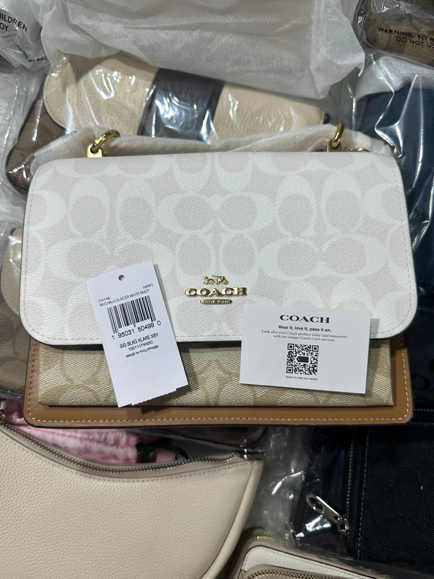 AUTHENTIC/ORIGINAL Coach Klare Crossbody Bag In Blocked Signature Canvas in Chalk/White