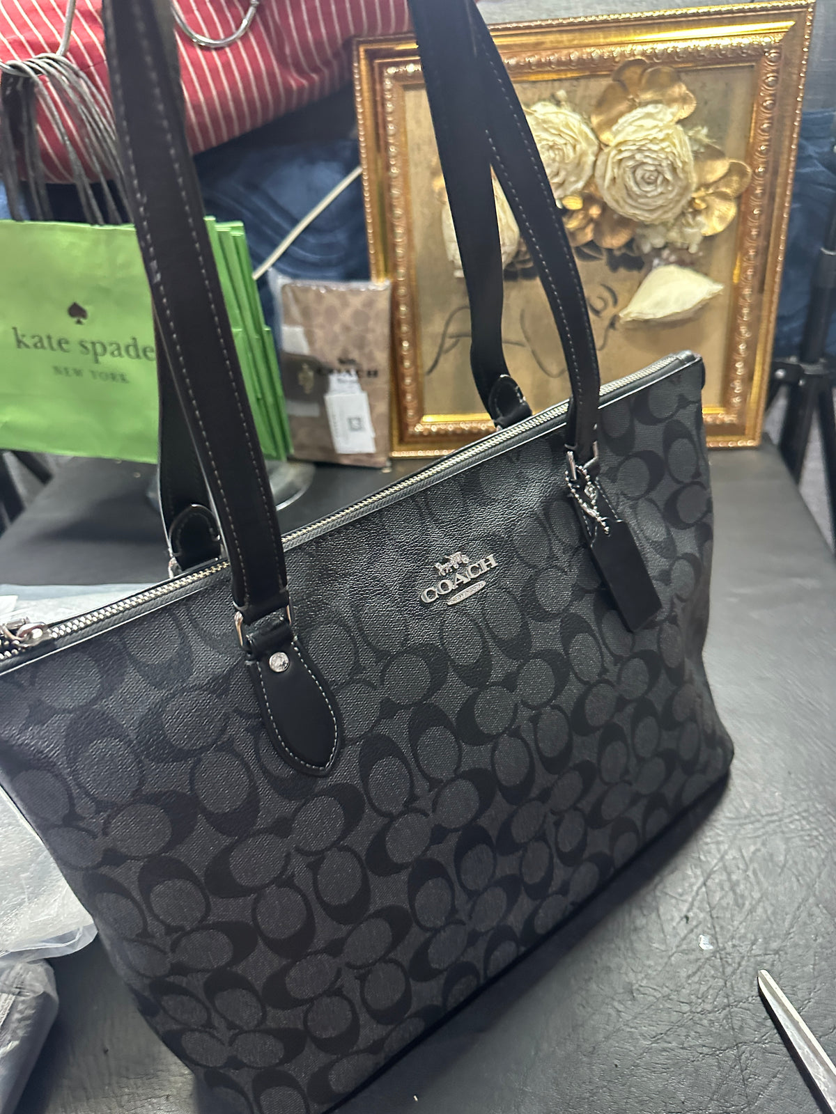 ORIG Preloved CCH Gallery Large Tote Bag In Signature Canvas Graphite/ Black