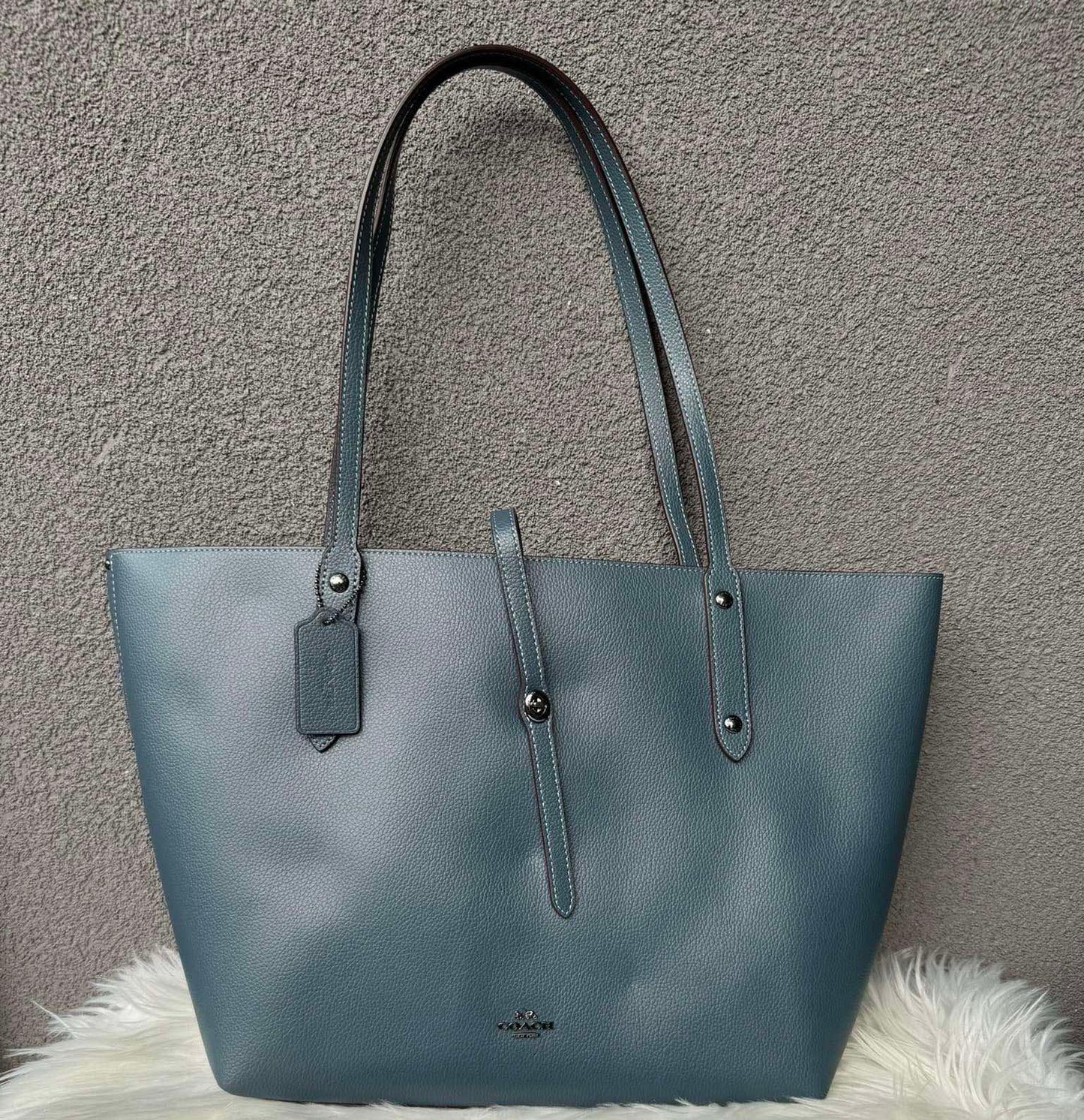 AUTHENTIC/ORIGINAL Coach Retail Market Tote Leather Large Bag Chambray Blue