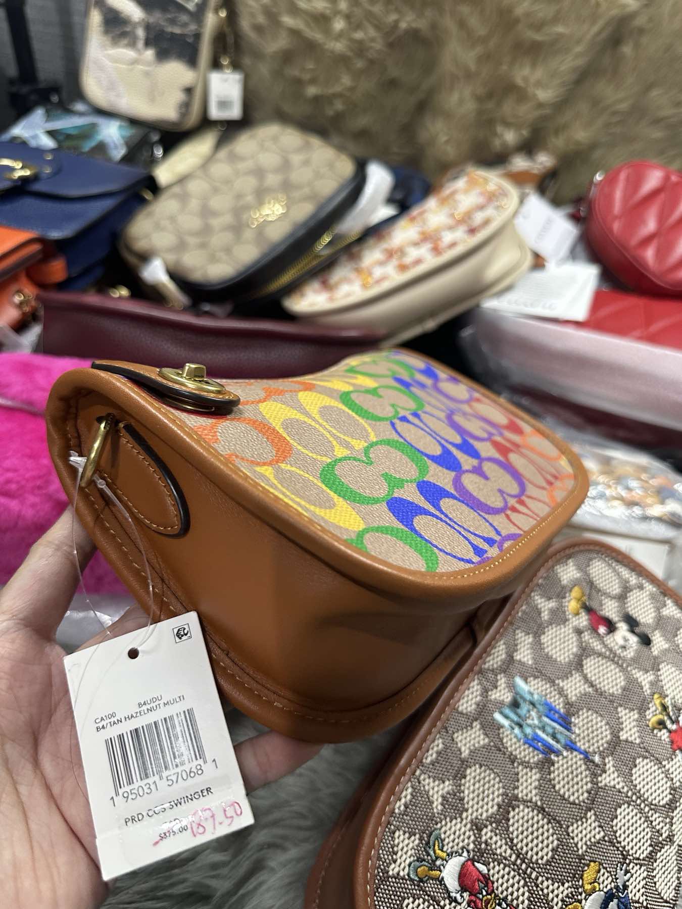 AUTHENTIC/ORIGINAL Coach Swinger Bag In Rainbow Signature Canvas