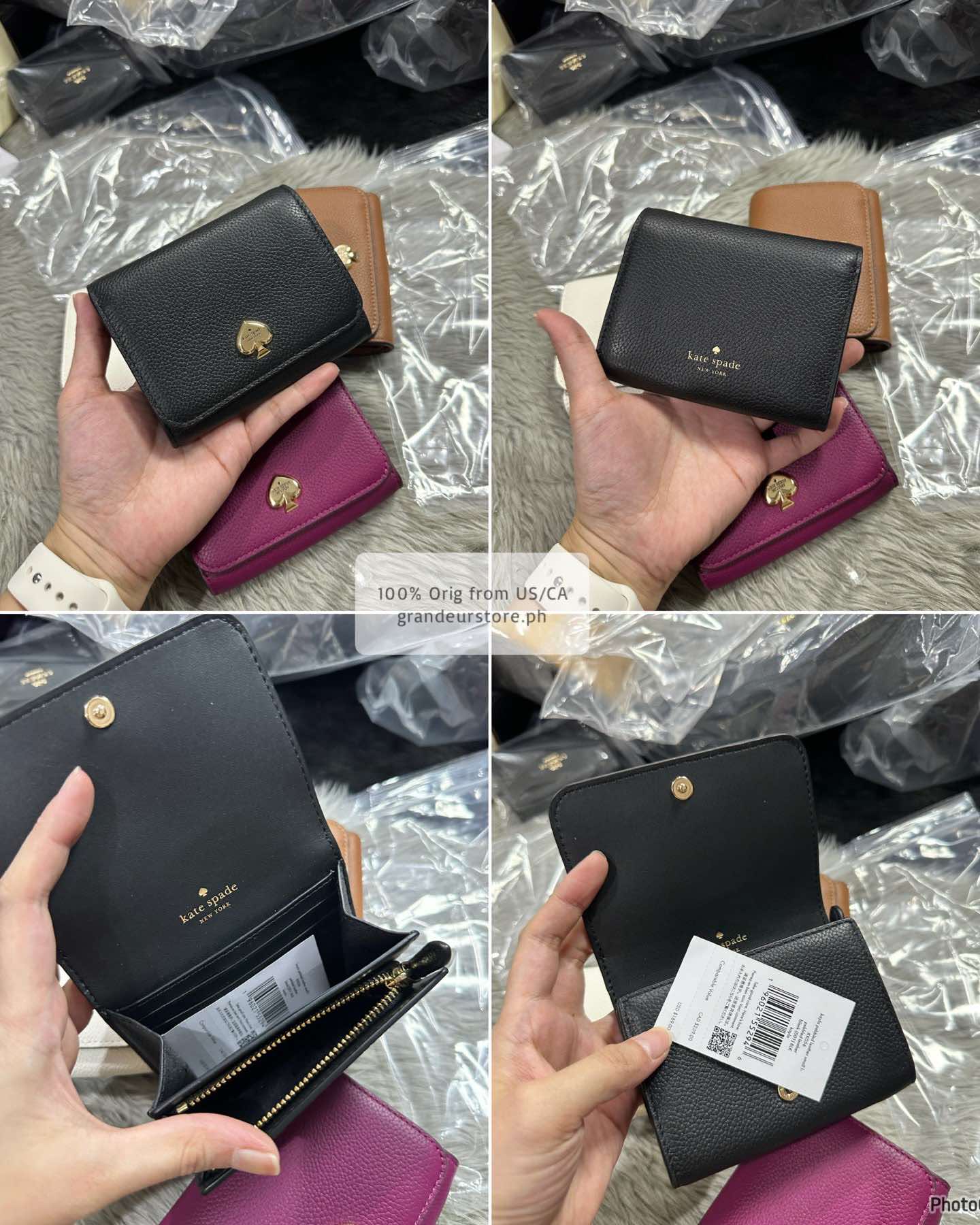 AUTHENTIC/ORIGINAL KateSpade KS Kayla Pebbled Leather Small L-Zip Wallet Brown White Black