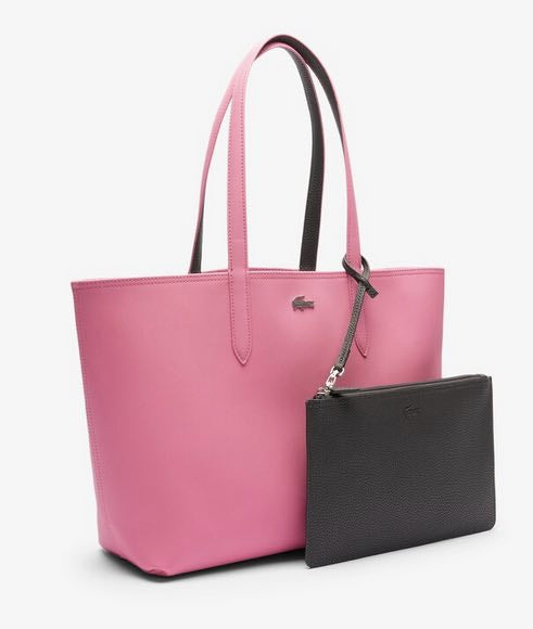 AUTHENTIC/ORIGINAL Lac0st Anna Reversible Large Tote Bag with Pouch Black/Pink