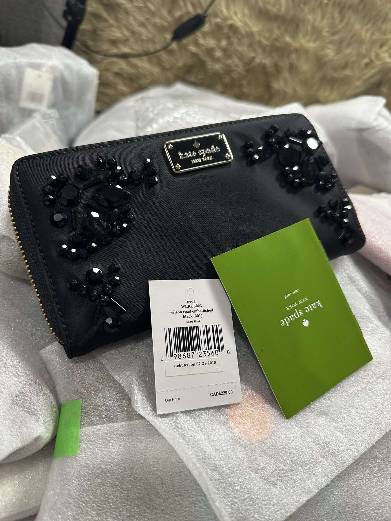 AUTHENTIC/ORIGINAL KateSpade KS Wilson Road Neda Embelished Long Nylon Wallet Black