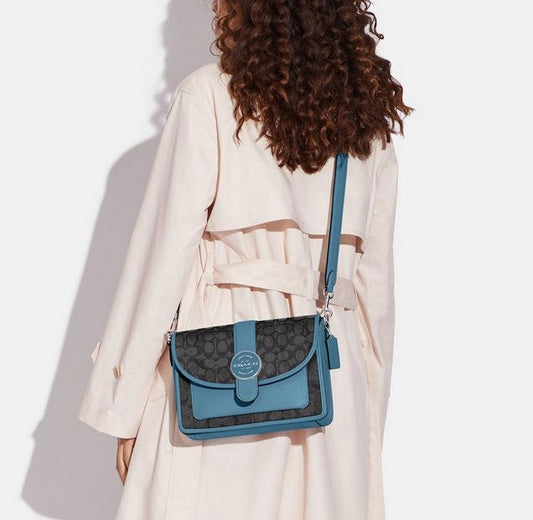 AUTHENTIC/ORIGINAL Coach Lonnie Crossbody In Signature Jacquard Black/Blue Bag
