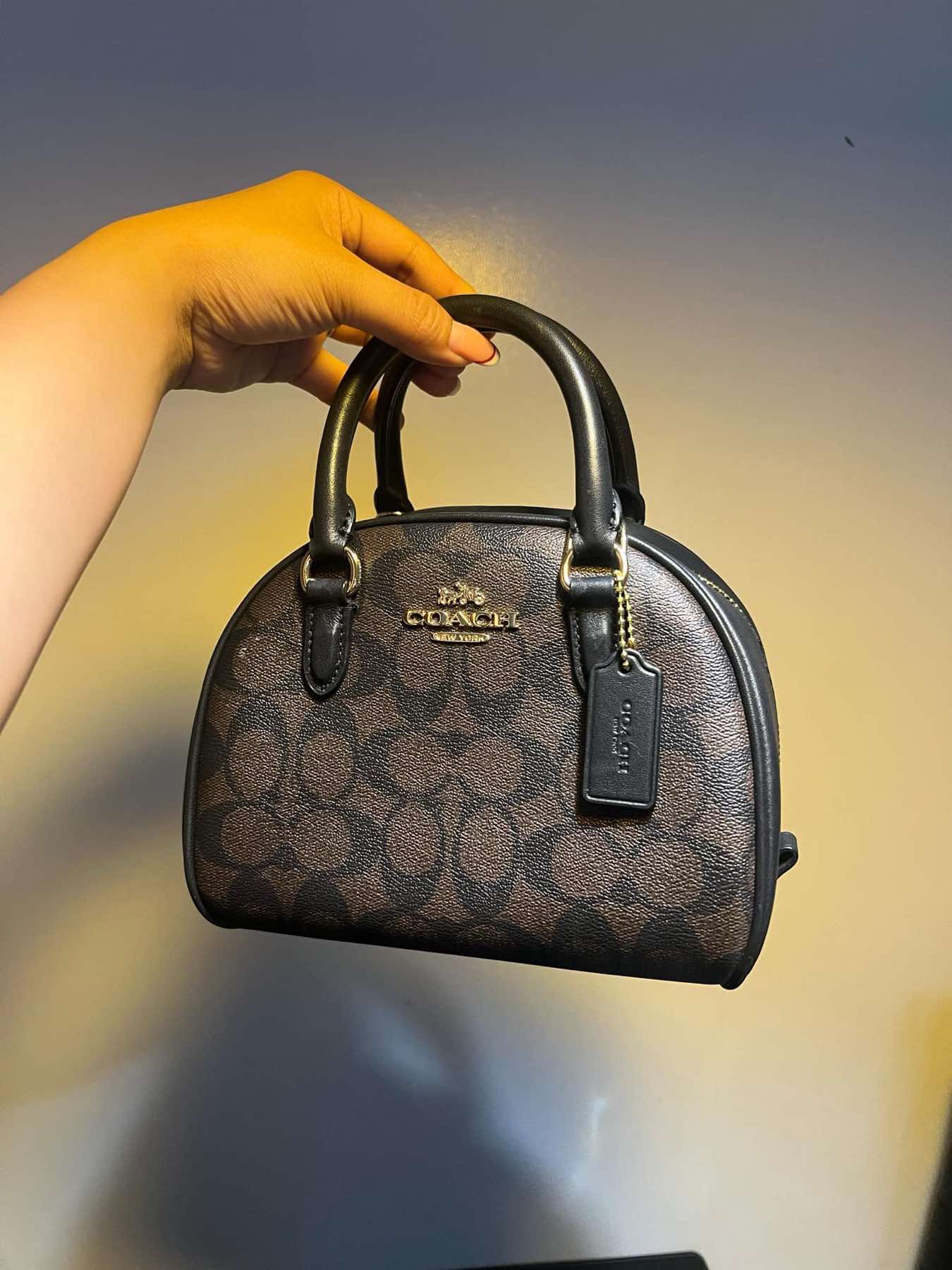 AUTHENTIC/ORIGINAL Preloved Coach Sydney Satchel In Signature Canvas Small Bag Brown