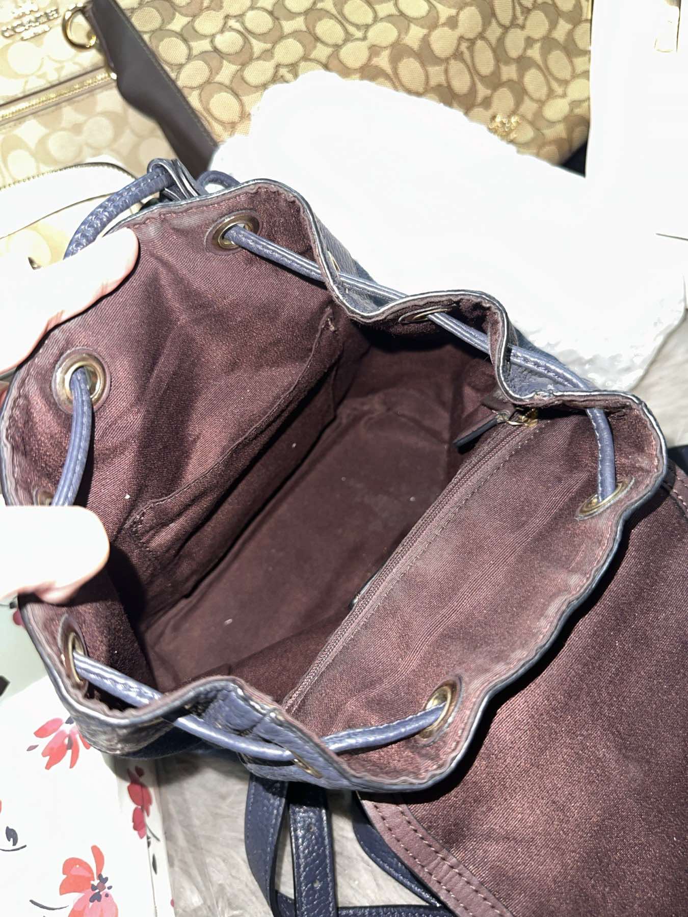 AUTHENTIC/ORIGINAL Preloved Coach Pennie Backpack 22 Denim Navy Blue Small Bag