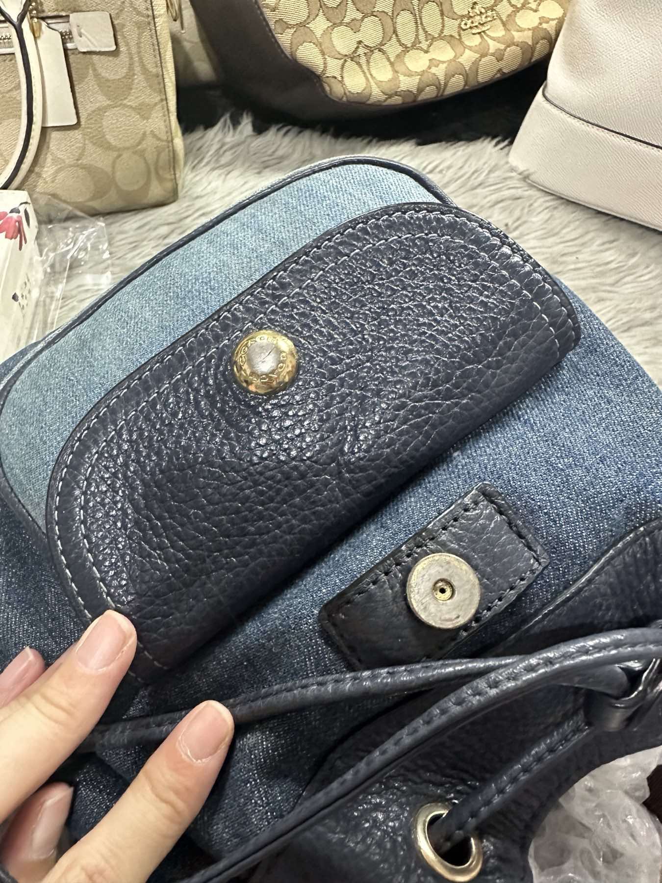 AUTHENTIC/ORIGINAL Preloved Coach Pennie Backpack 22 Denim Navy Blue Small Bag