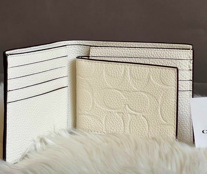 AUTHENTIC/ORIGINAL Coach Retail 3 In 1 Compact Men Wallet In Signature Leather White