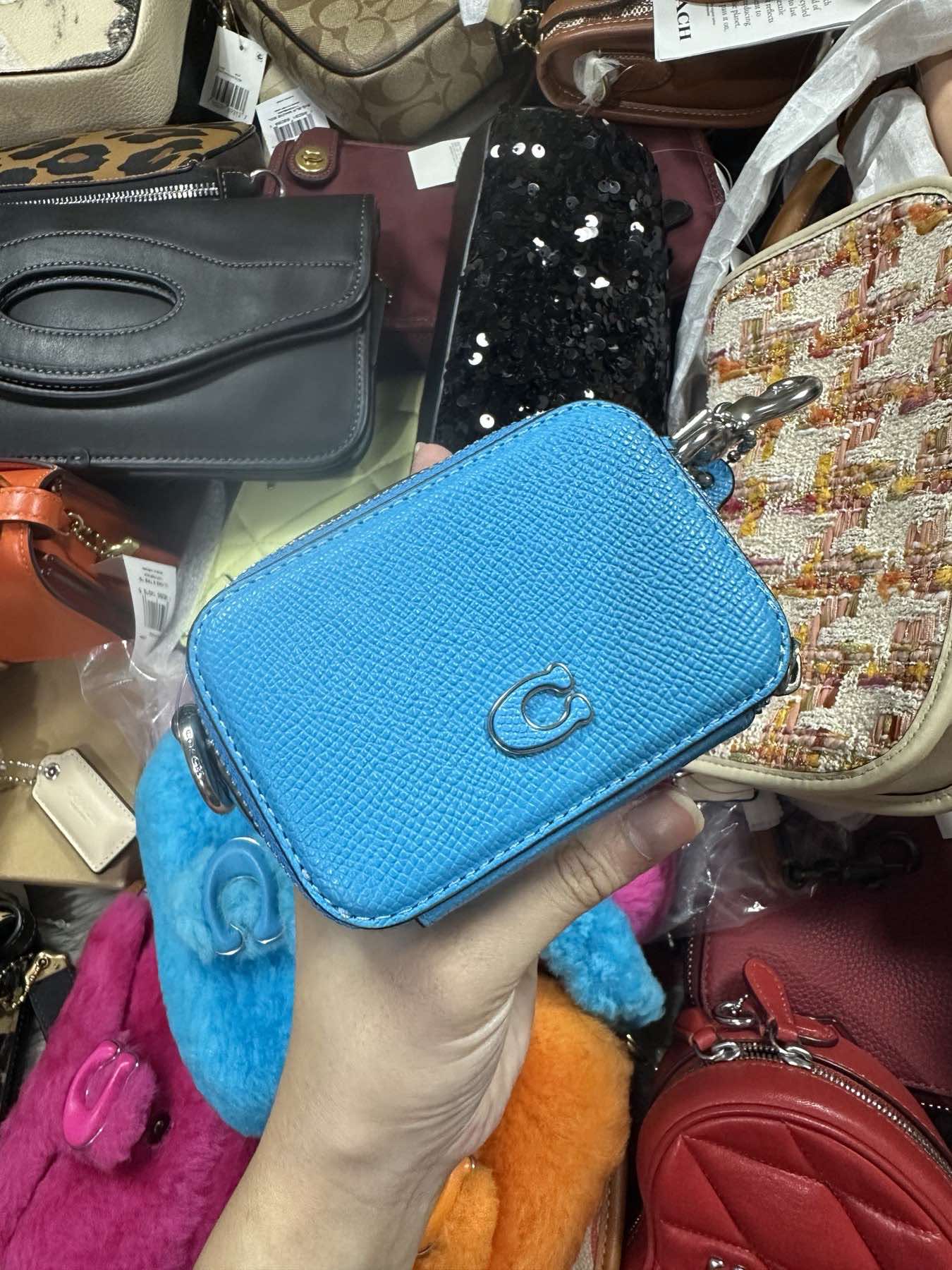 AUTHENTIC/ORIGINAL Coach Retail Crossbody Small Wallet Pouch Bag Orange/Blue