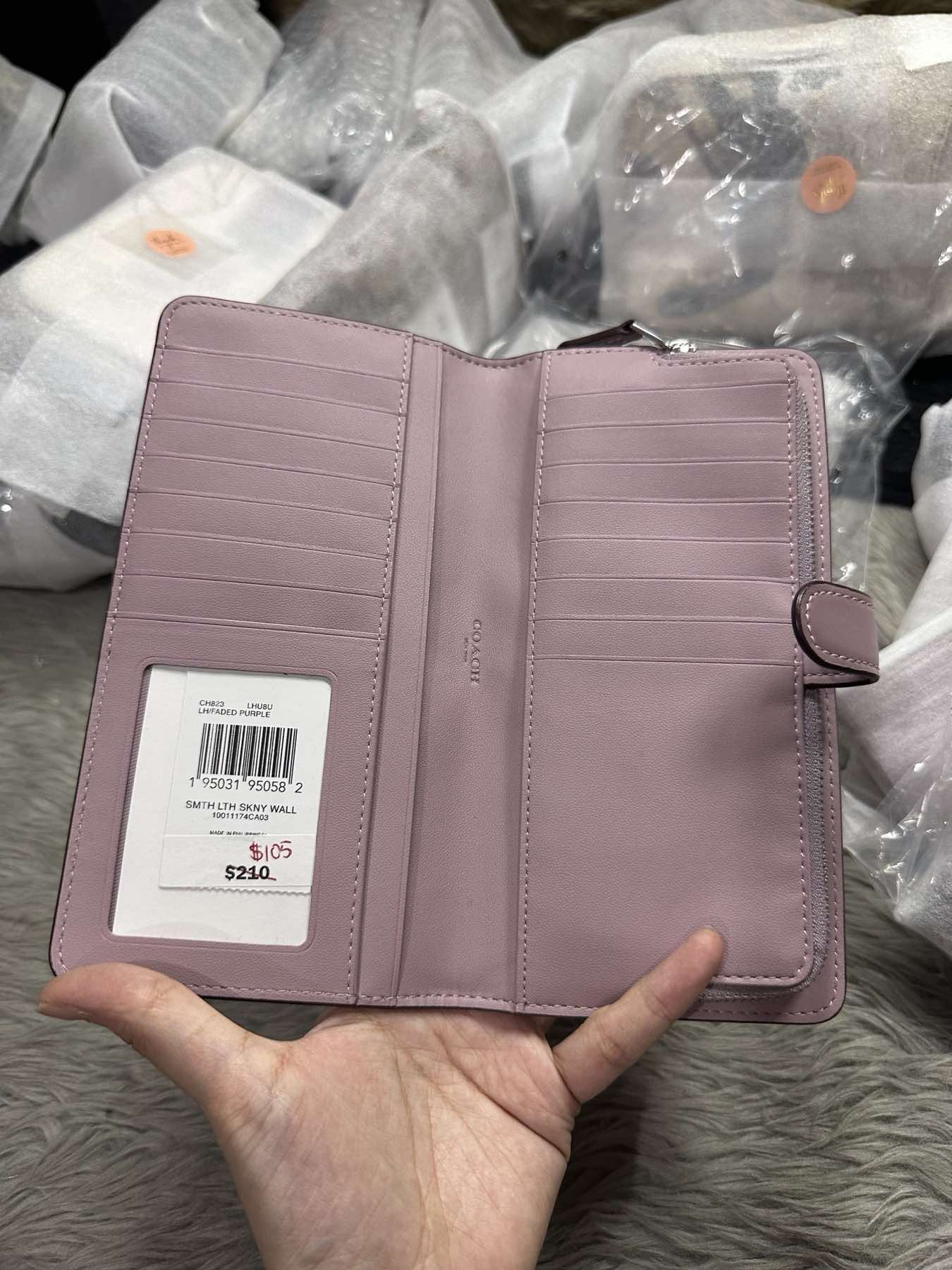 AUTHENTIC/ORIGINAL Coach Retail Essential Slim Long Wallet Green/Lilac
