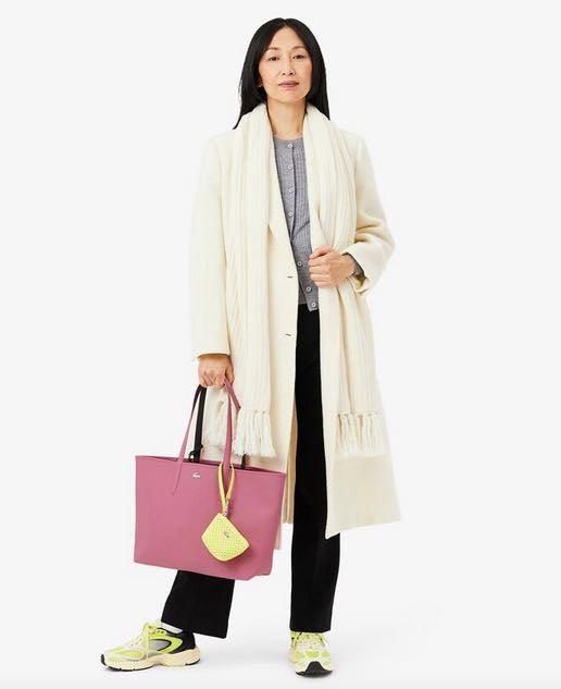 AUTHENTIC/ORIGINAL Lac0st Anna Reversible Large Tote Bag with Pouch Black/Pink