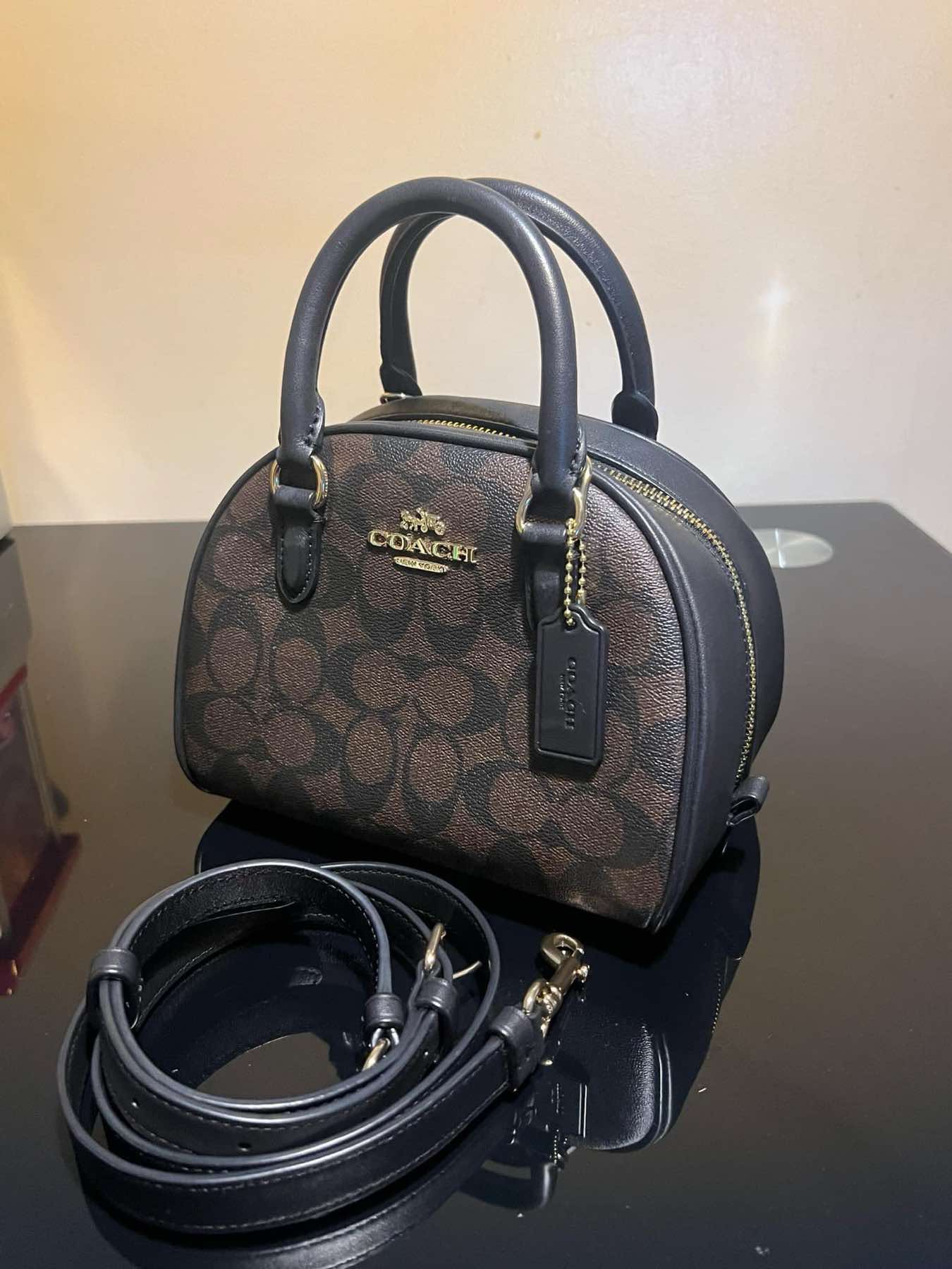 AUTHENTIC/ORIGINAL Preloved Coach Sydney Satchel In Signature Canvas Small Bag Brown