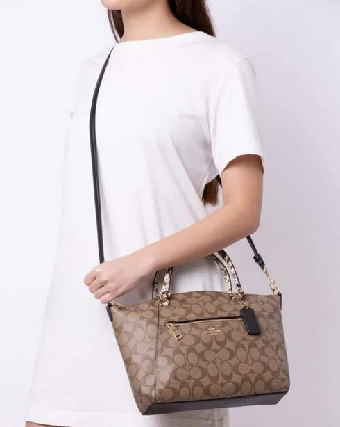 AUTHENTIC/ORIGINAL Preloved Coach Prairie Satchel Bag In Colorblock Signature Canvas Khaki