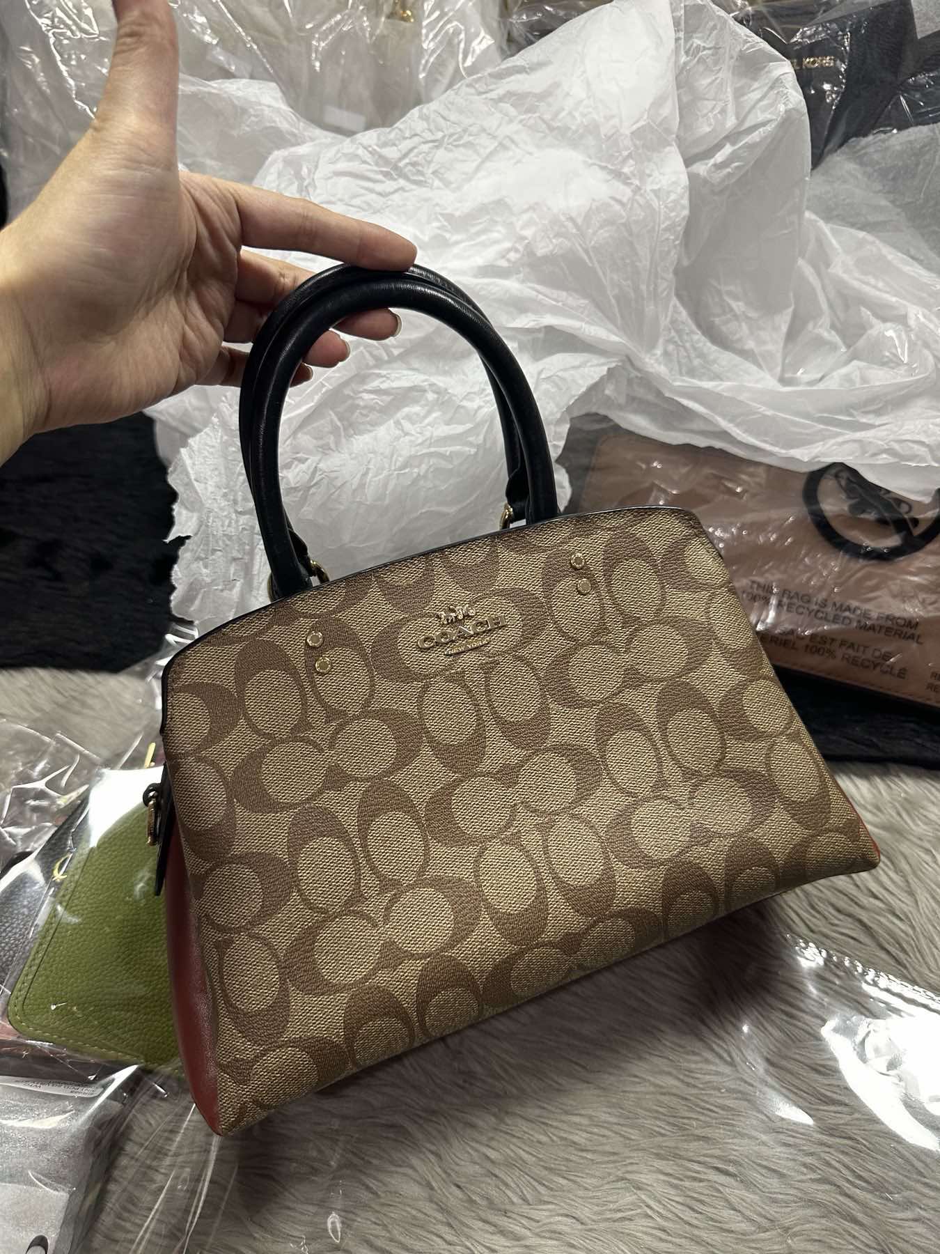 AUTHENTIC/ORIGINAL Preloved Coach Mini Lillie Carryall Bag In Colorblock Khaki