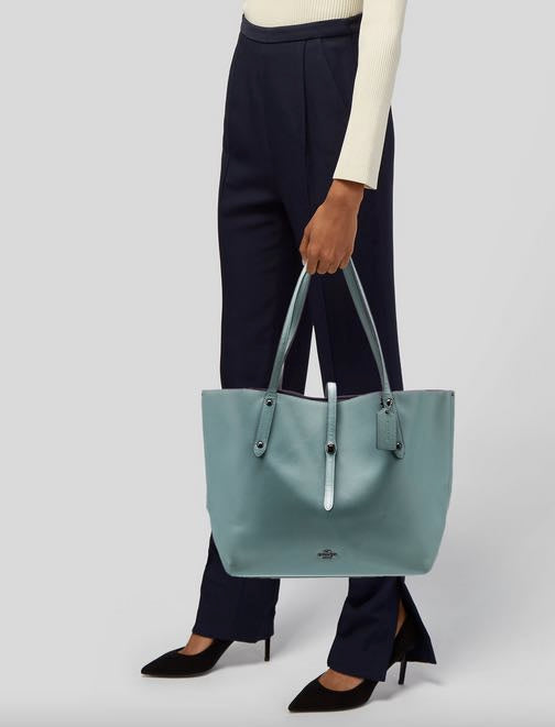 AUTHENTIC/ORIGINAL Coach Retail Market Tote Leather Large Bag Chambray Blue