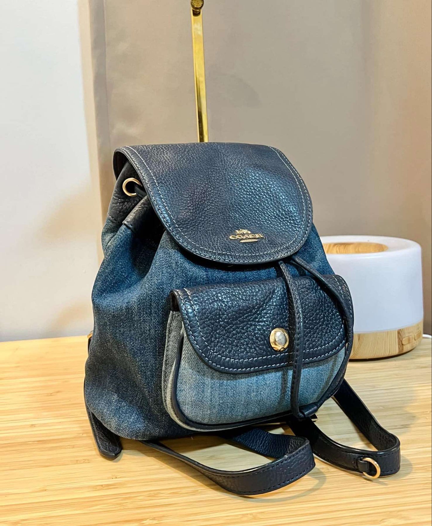 AUTHENTIC/ORIGINAL Preloved Coach Pennie Backpack 22 Denim Navy Blue Small Bag