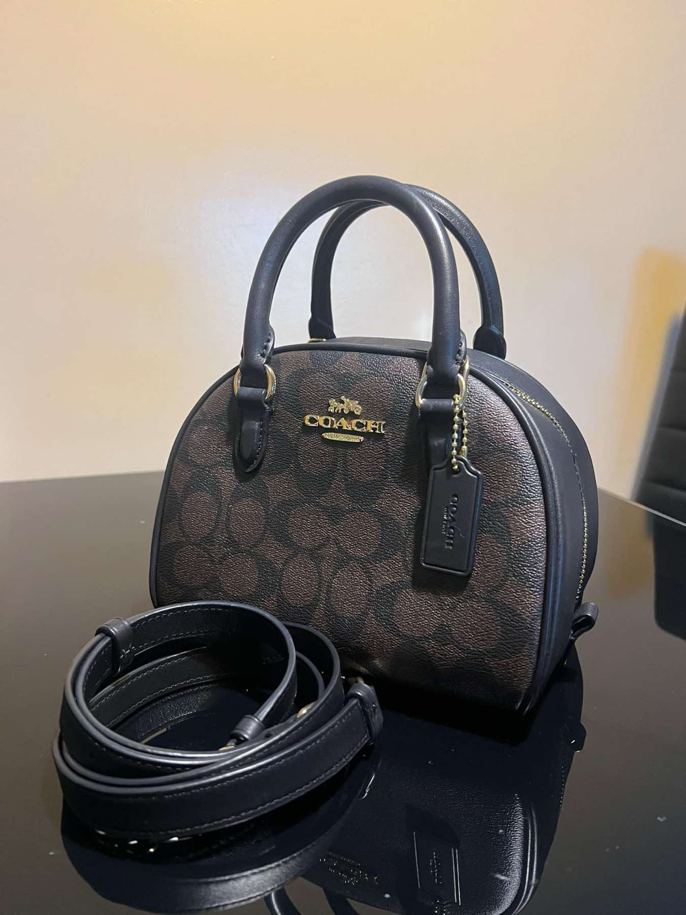 AUTHENTIC/ORIGINAL Preloved Coach Sydney Satchel In Signature Canvas Small Bag Brown