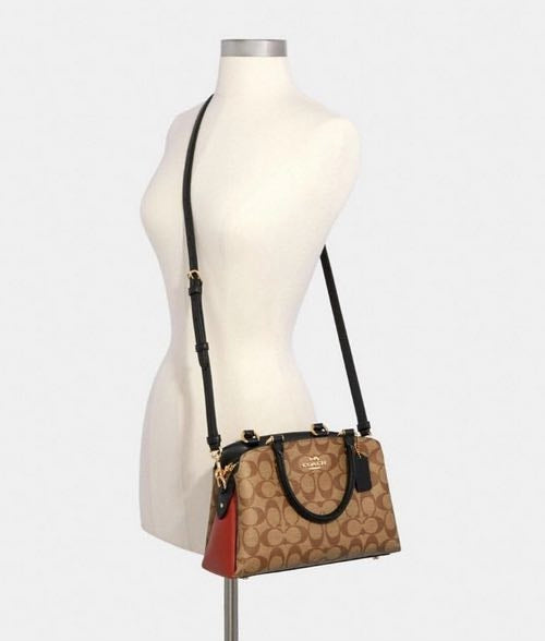 AUTHENTIC/ORIGINAL Preloved Coach Mini Lillie Carryall Bag In Colorblock Khaki