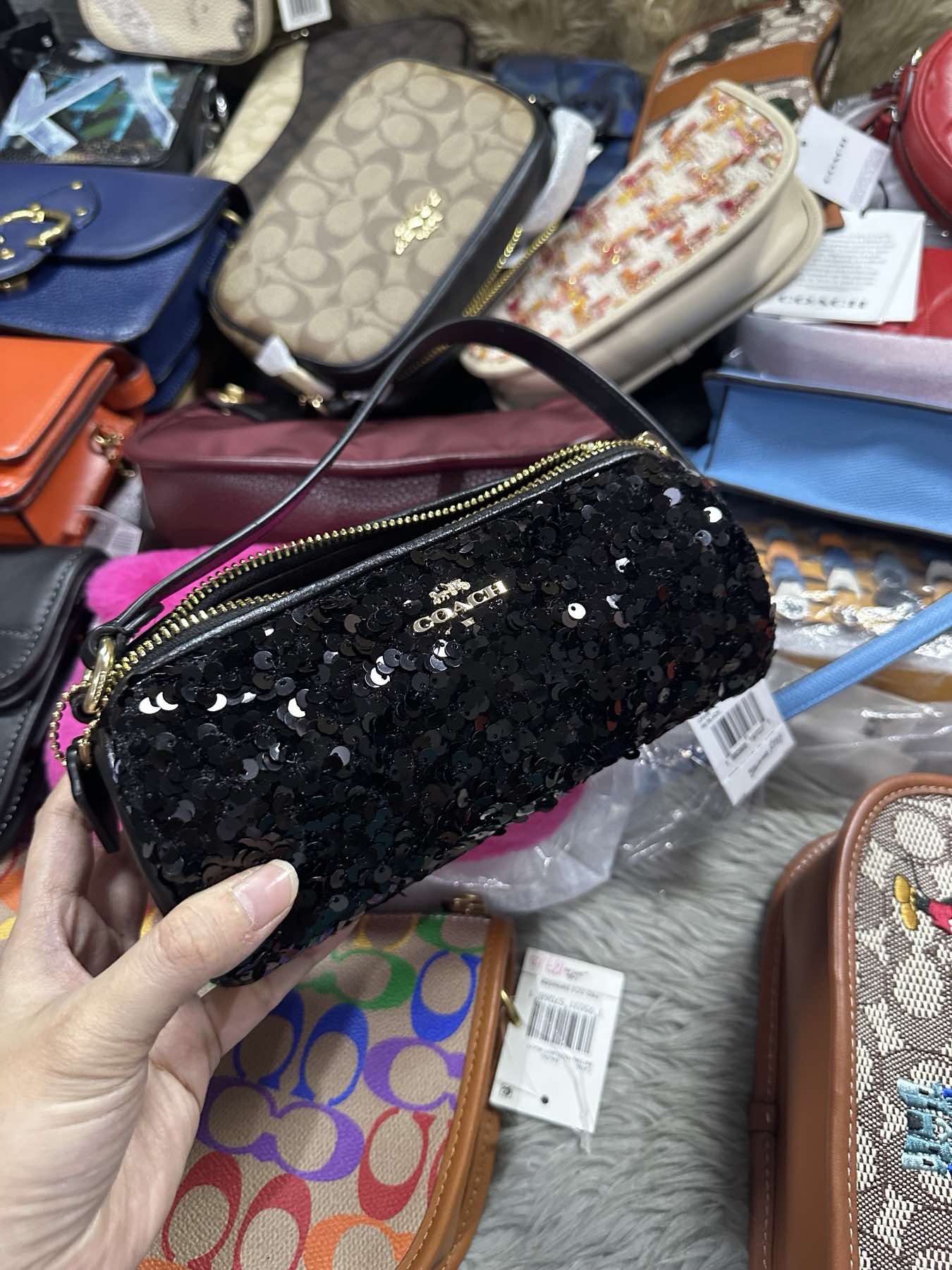 AUTHENTIC/ORIGINAL Coach Nolita Barrel Small Bag Sequence Black