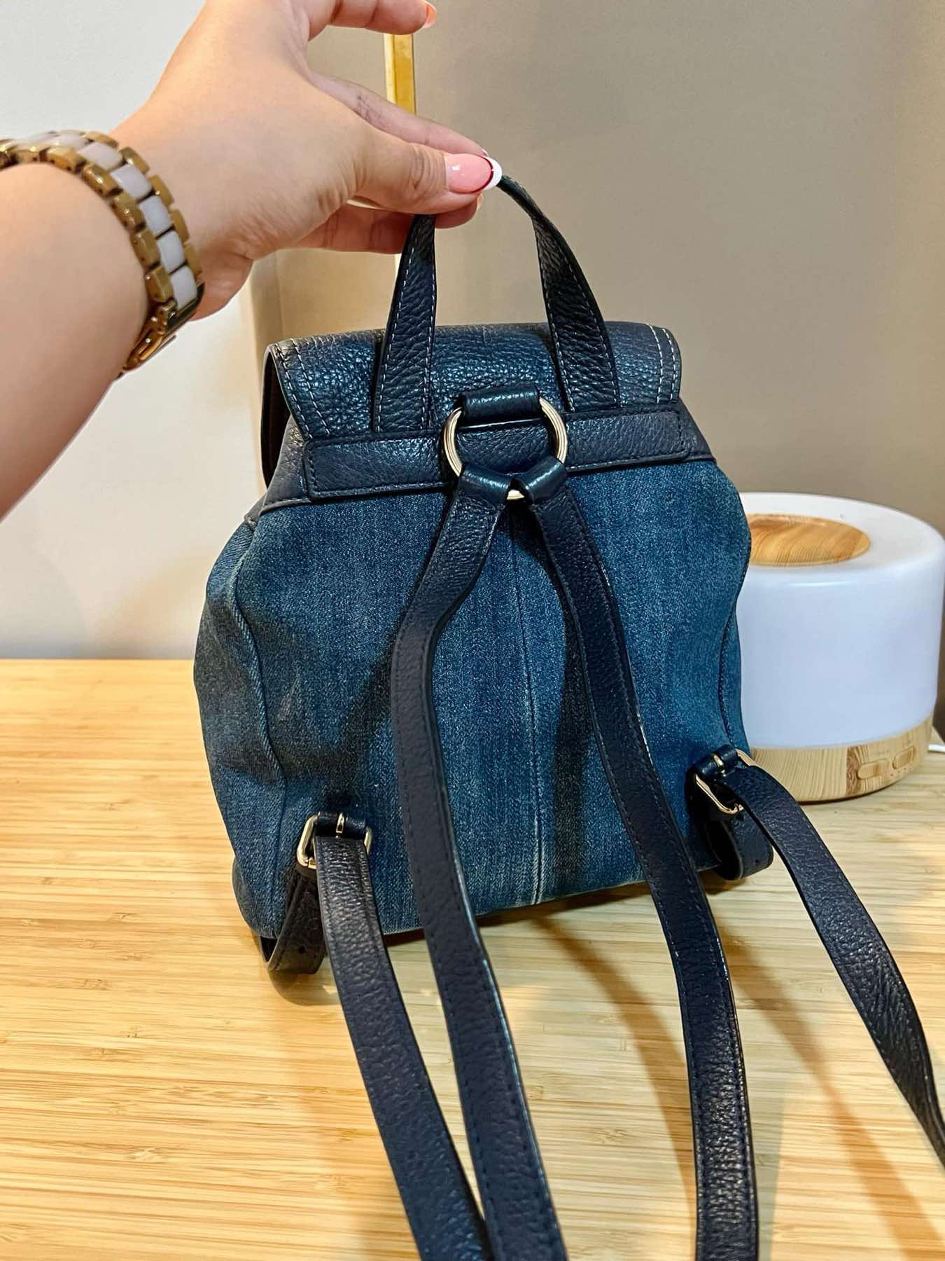 AUTHENTIC/ORIGINAL Preloved Coach Pennie Backpack 22 Denim Navy Blue Small Bag
