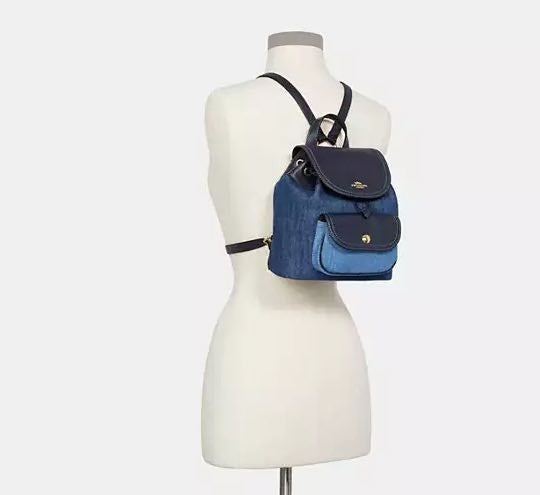 AUTHENTIC/ORIGINAL Preloved Coach Pennie Backpack 22 Denim Navy Blue Small Bag
