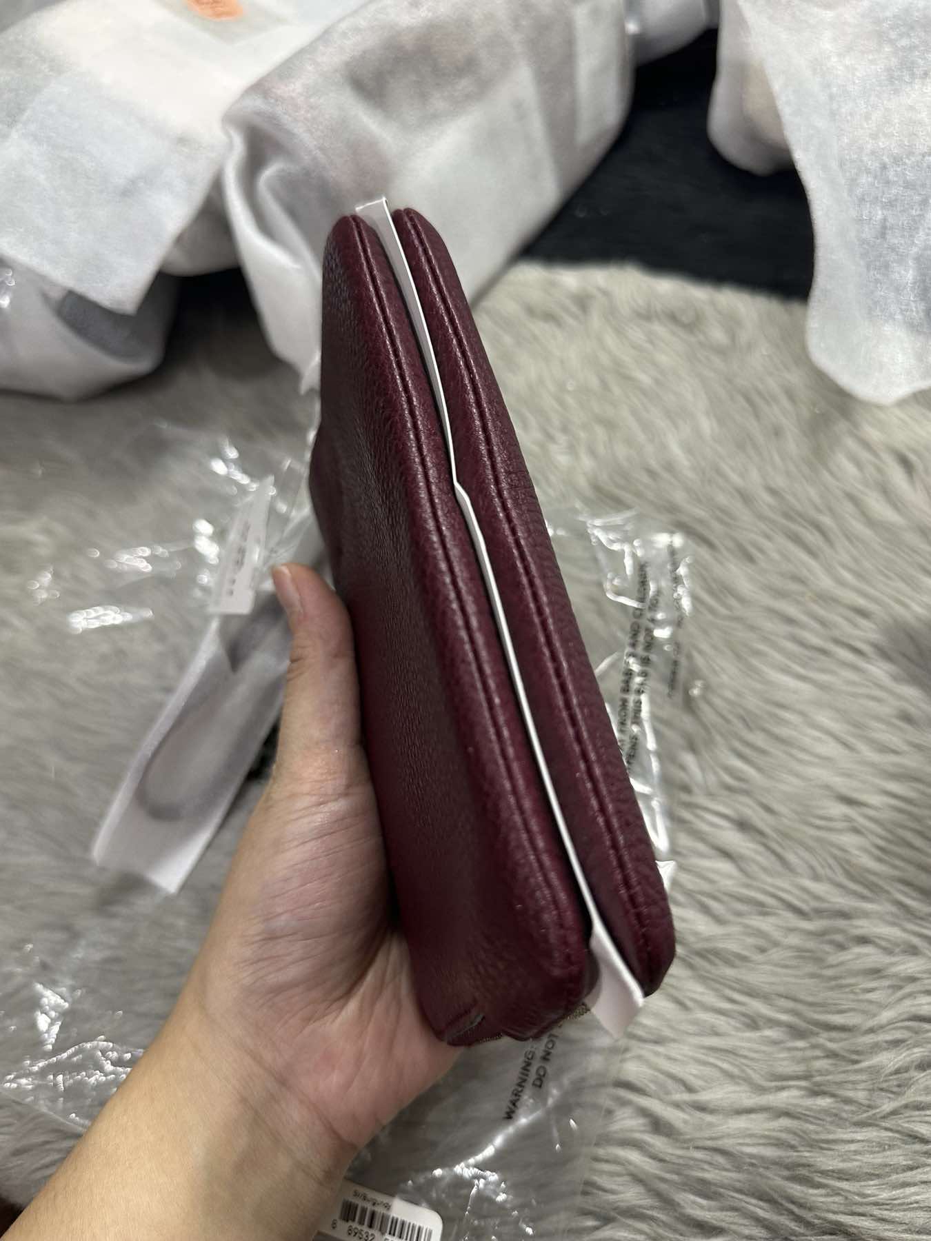 AUTHENTIC/ORIGINAL Coach Pebbled Leather Double Corner Zip Wristlet Wallet Maroon Red
